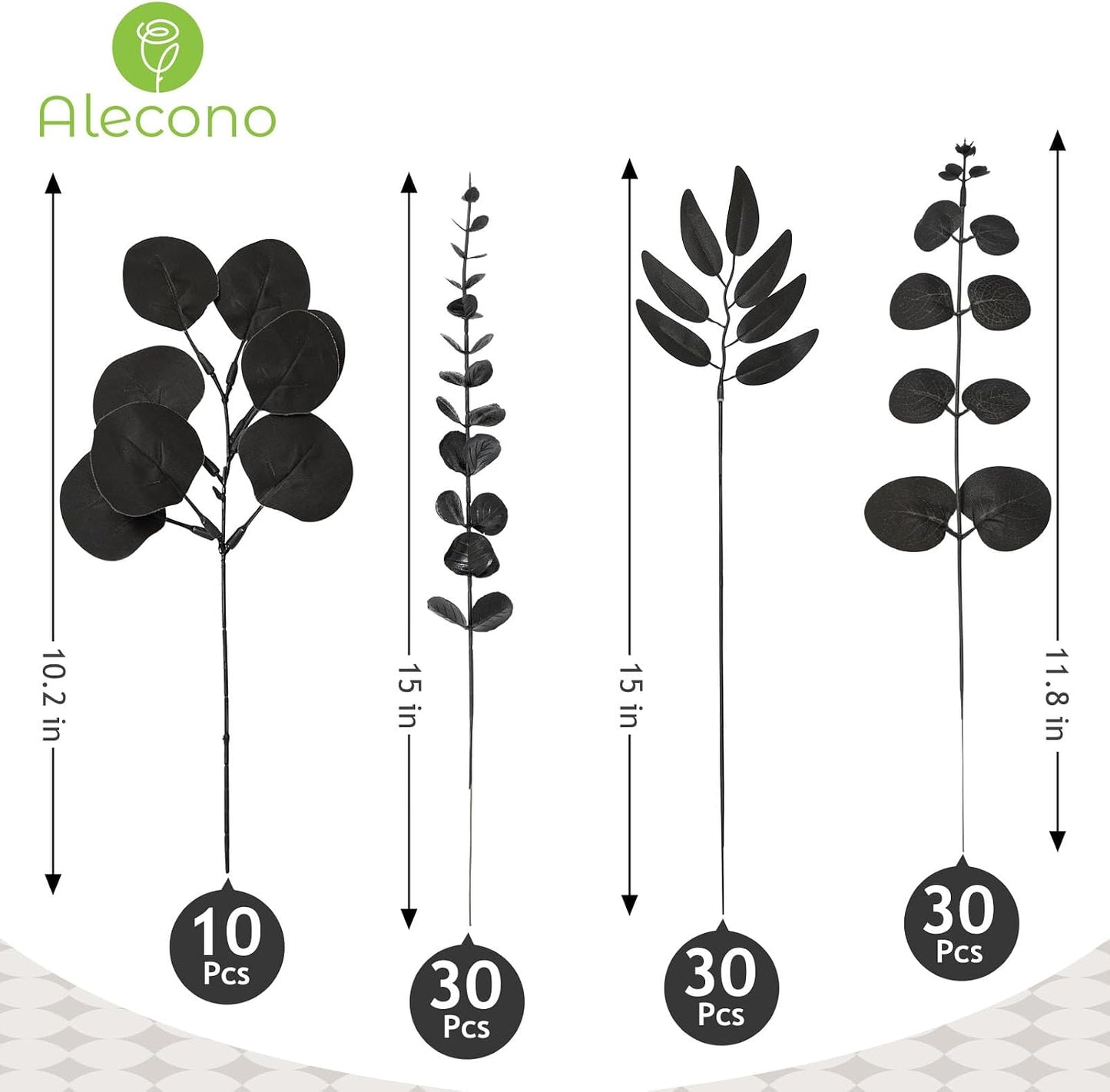 Artificial Eucalyptus Stems Bulk / Black Greenery / Set of 100