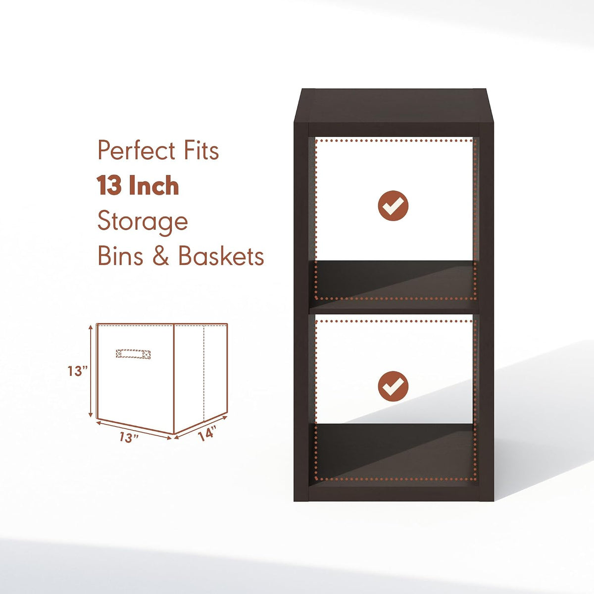 Furinno Cubicle Record Player Stand, 2-Cube Record Storage, Dark Oak | Vinyl Storage, 1.2"Inch Extra Thick, Open Back
