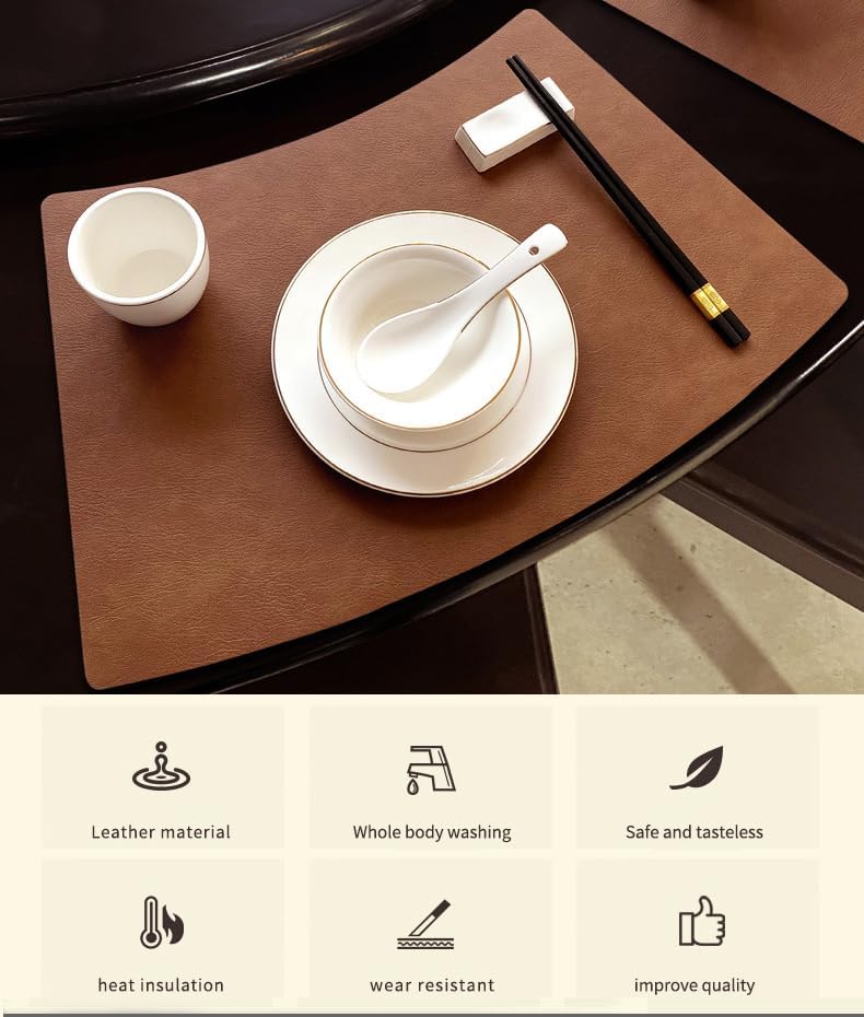 Leather Round Table Washable Placemats, Thick Faux Leather Heat Resistant Wedge Table Placemat, Waterproof Non-Slip