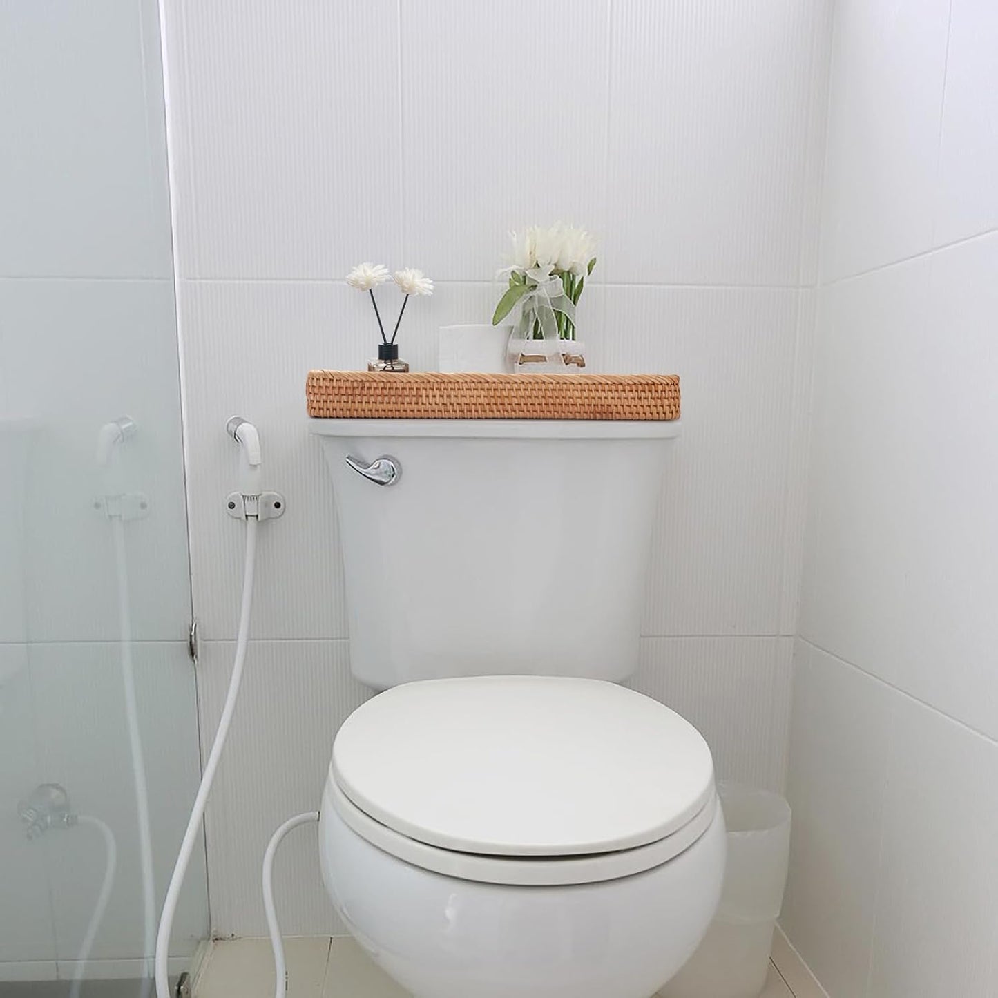 Rattan Bathroom Vanity Trays Toilet Tank Baskets Long Narrow Hand Towel / Natural / 16.3 x 6.1 x 2