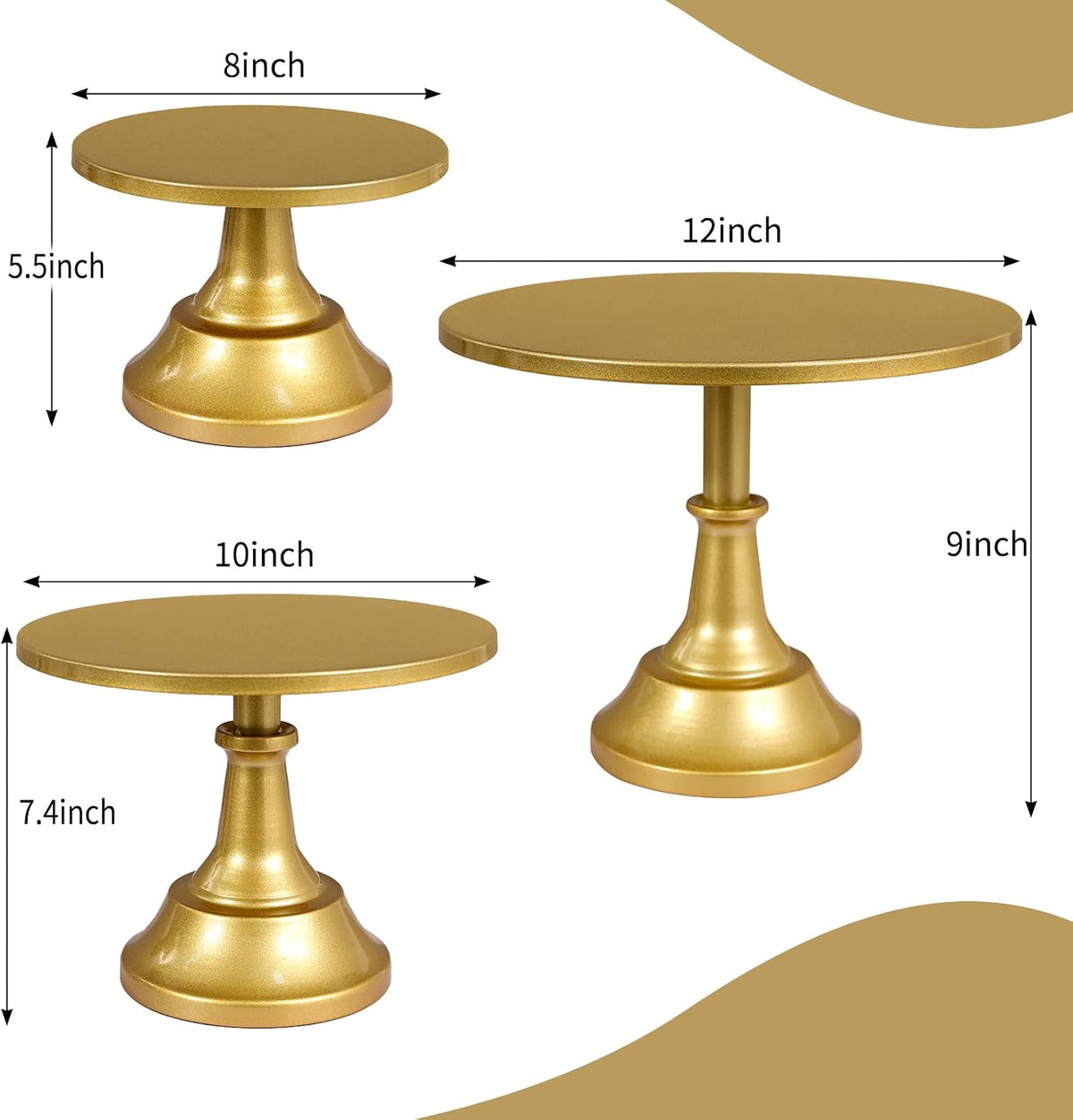 3 Piece Gold Cake Stand,8/10/12 Inch,Metal Round Cake Holder | Cake Stand Set,Dessert Display Stands,Table