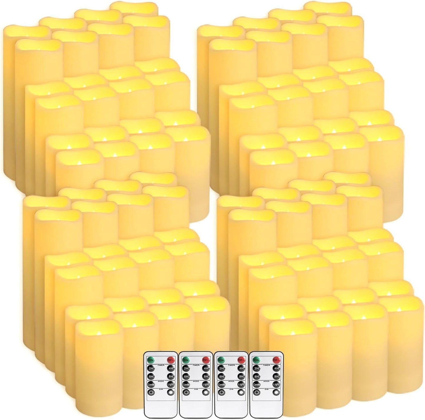 Set of 96 Flameless Led Battery Opeated (D2.2'' x H4''5''6'') Waterproof Indoor Outdoor Candles with 10-Key Remotes and