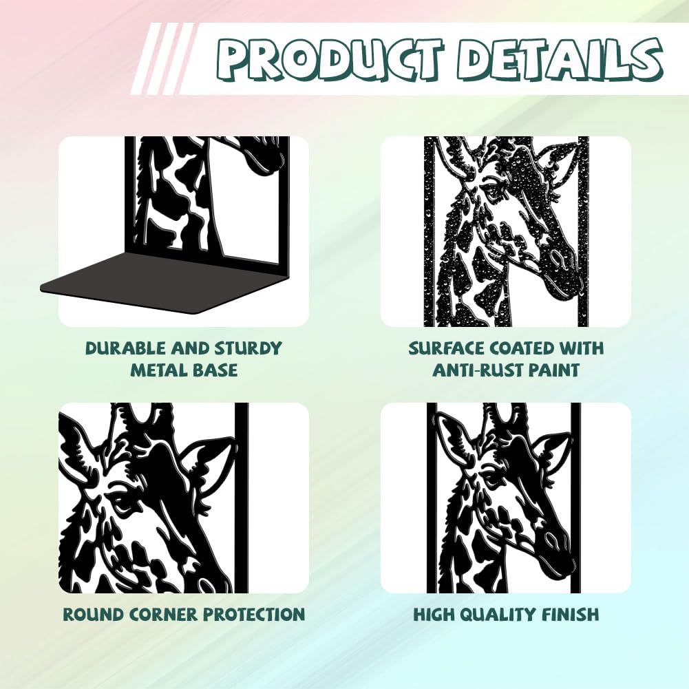 Metal Bookends / Modern Decorative Heavy Duty Study Book Ends Stoppers / Giraffe