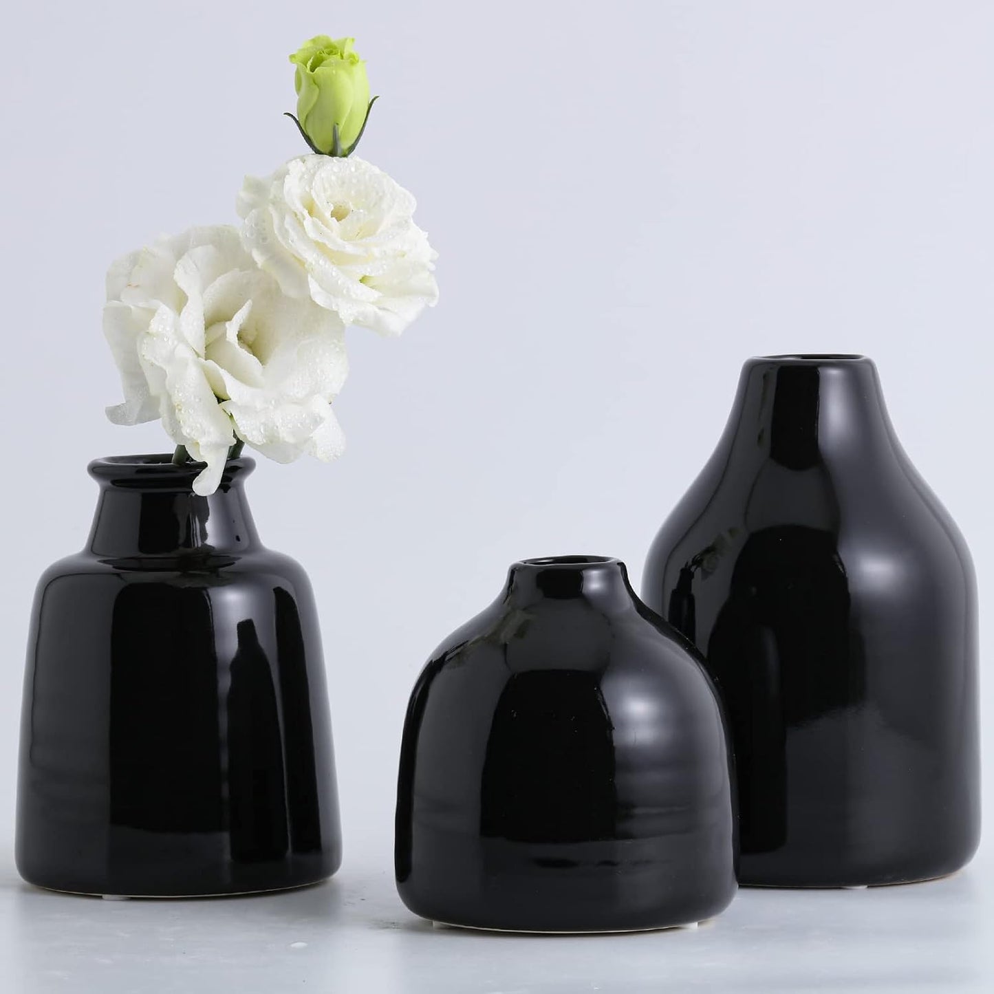 Black Small Vase for Modern Home Decor / 3 Vase Set- Black / Set of 3