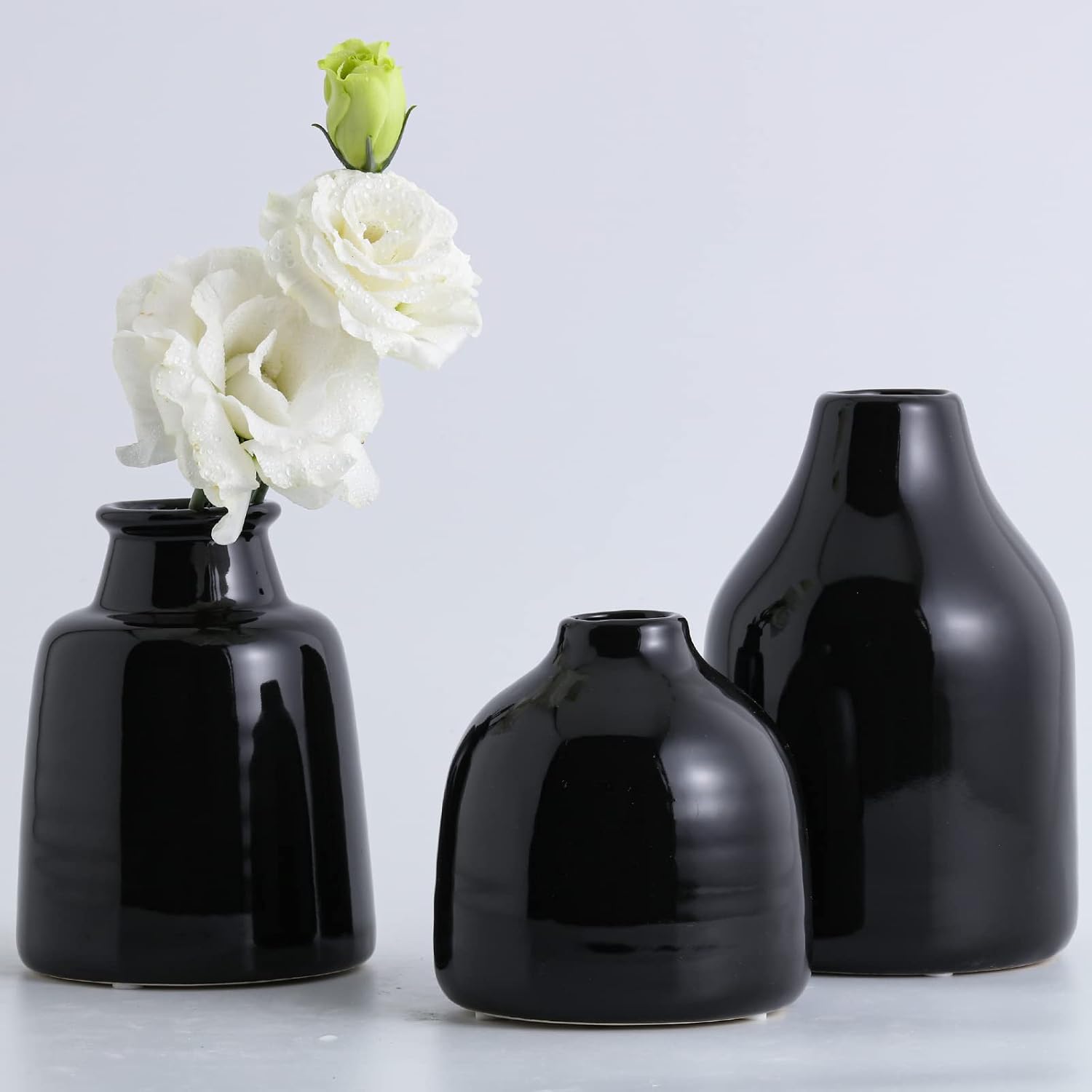 Black Small Vase for Modern Home Decor / 3 Vase Set- Black / Set of 3