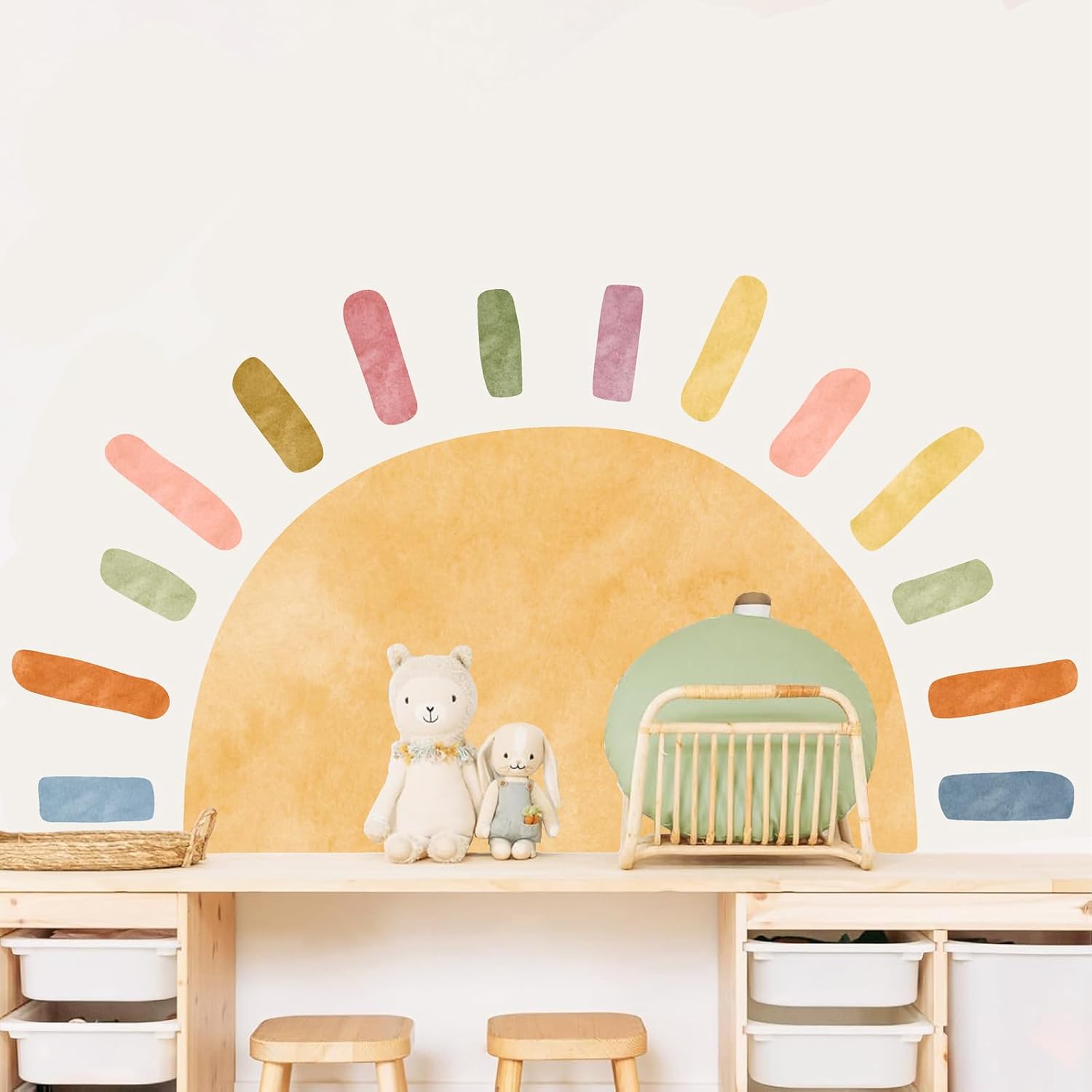 Watercolor Large Sun Wall Decal Boho Sun Sunshine Wall Sticker Peel and Stick Colorful / Big Sun
