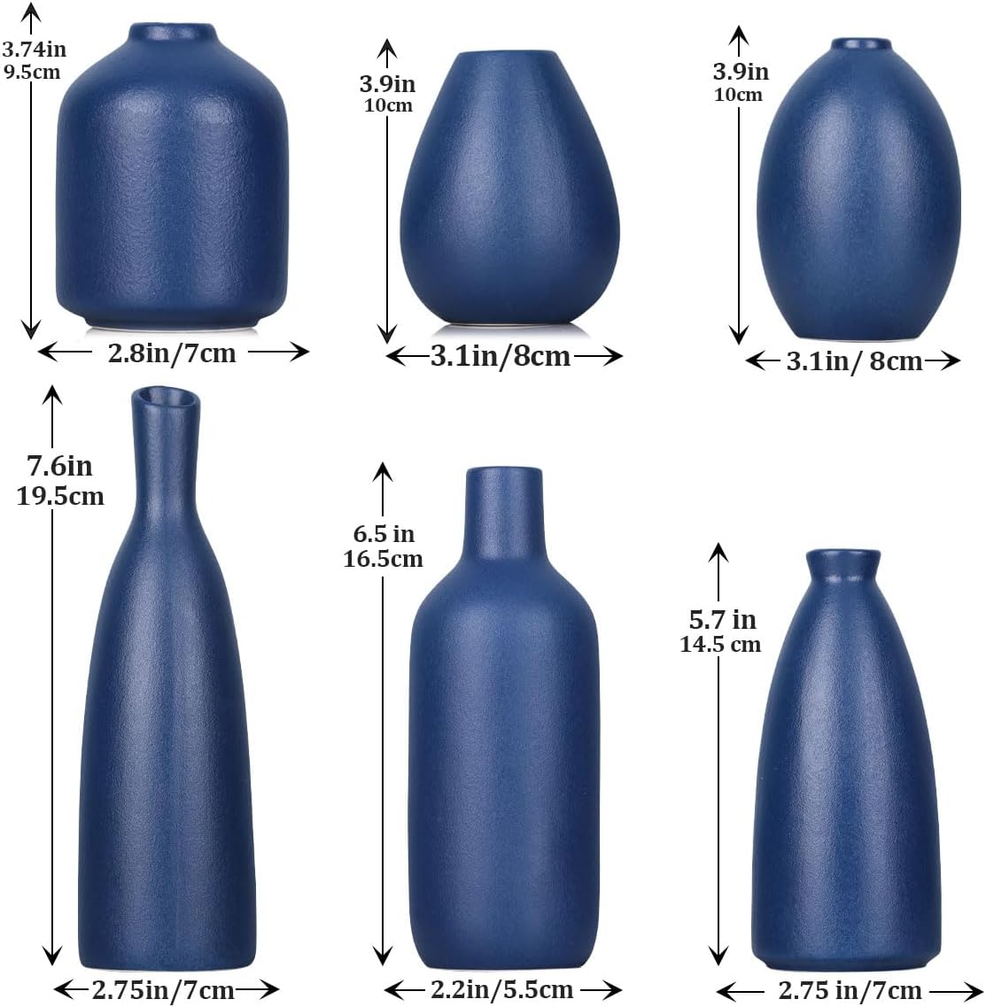 Blue Ceramic Vase / Blue Set / Set of 6