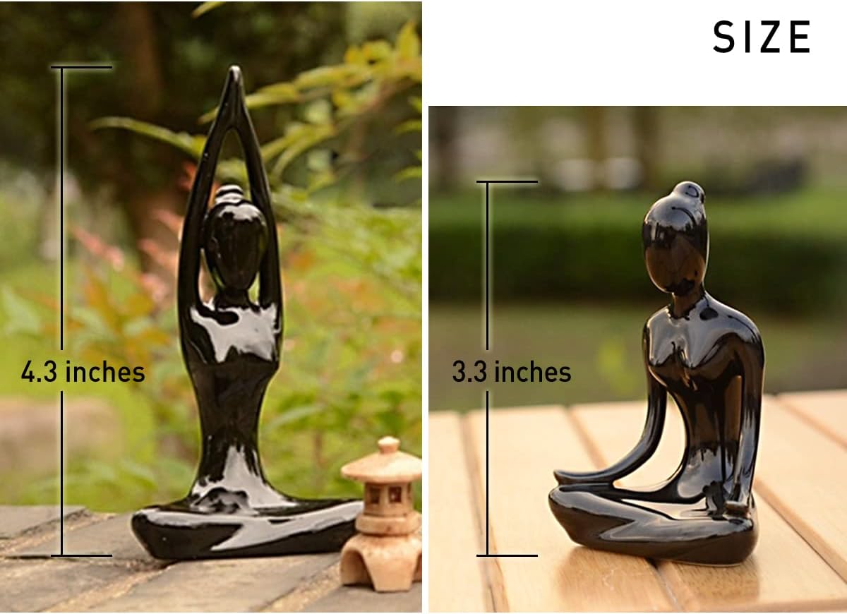 Lot of 4 Meditation Yoga Pose Statue Figurine Ceramic Yoga Figure Set Decor / Black