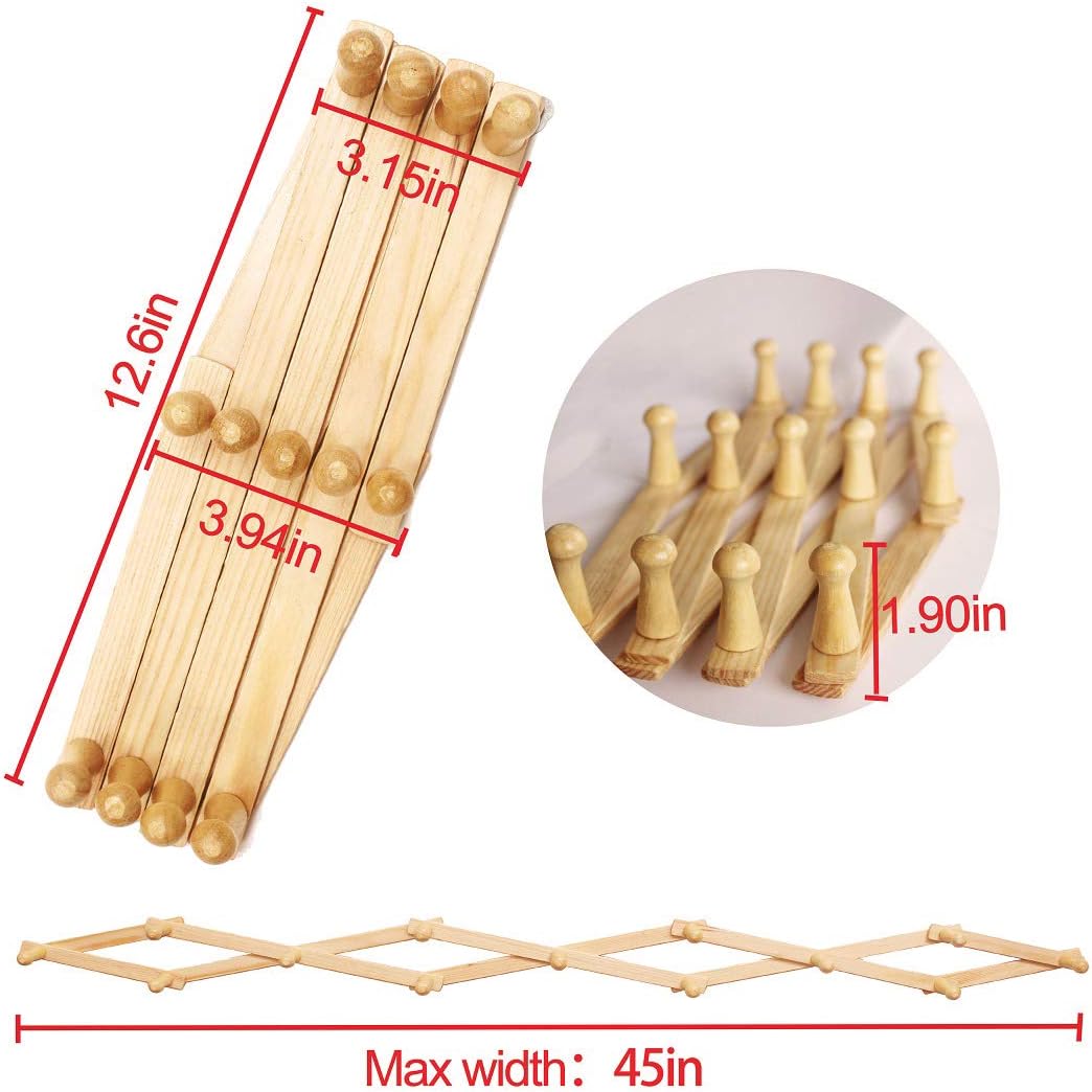 AMAPON Accordion Wall Hanger Expandable Coat Hat Rack 10 Peg Hook 2 Pack | Hang Hats Jackets Coffee Mug Purses
