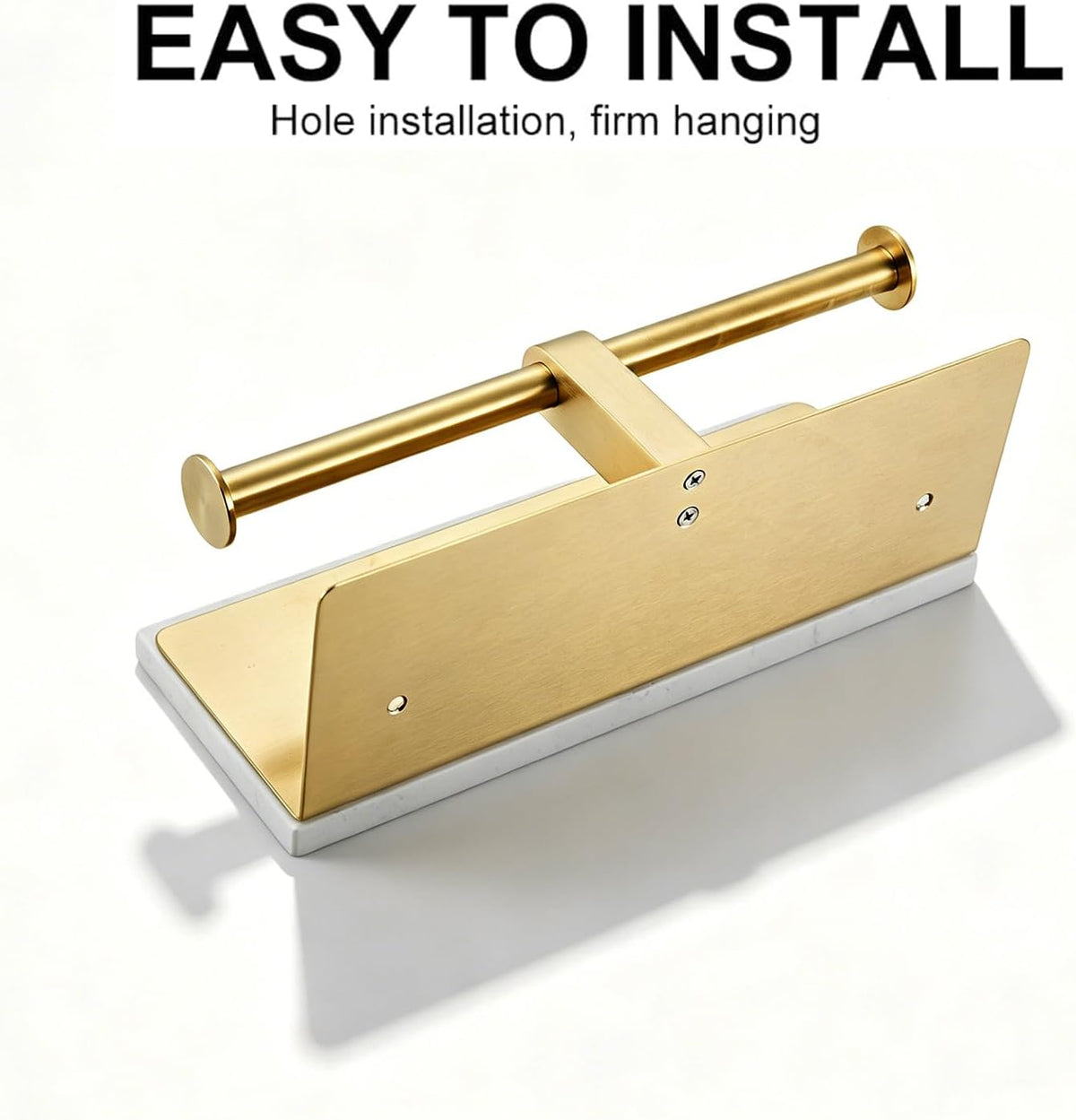 Brushed Gold Toilet Paper Holder Wall Mount, NEWRAIN Rustproof Commercial Double Toilet Tissue Holder with Marble Phone