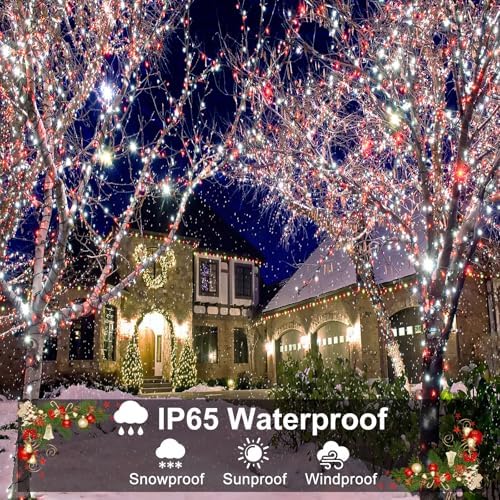 100FT 300 LED Christmas Lights Outdoor, Red and White Christmas Tree Lights