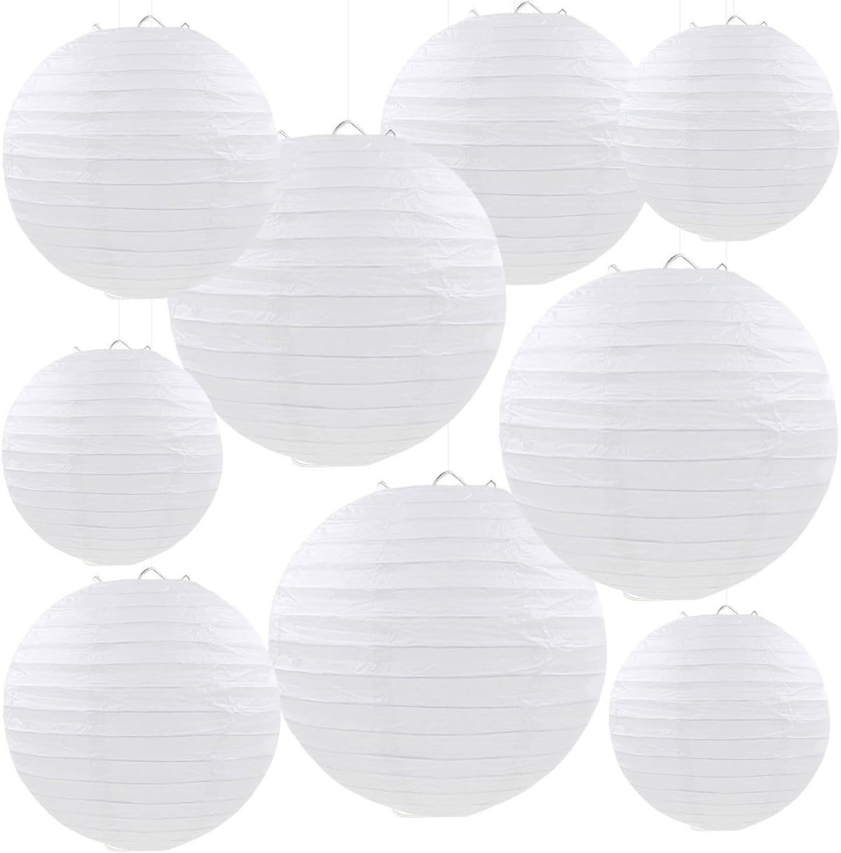 White Paper Lanterns Round Hanging Lanterns for Birthday Wedding Baby Bridal Shower Christmas New Year Party Decoration (9 PCS)