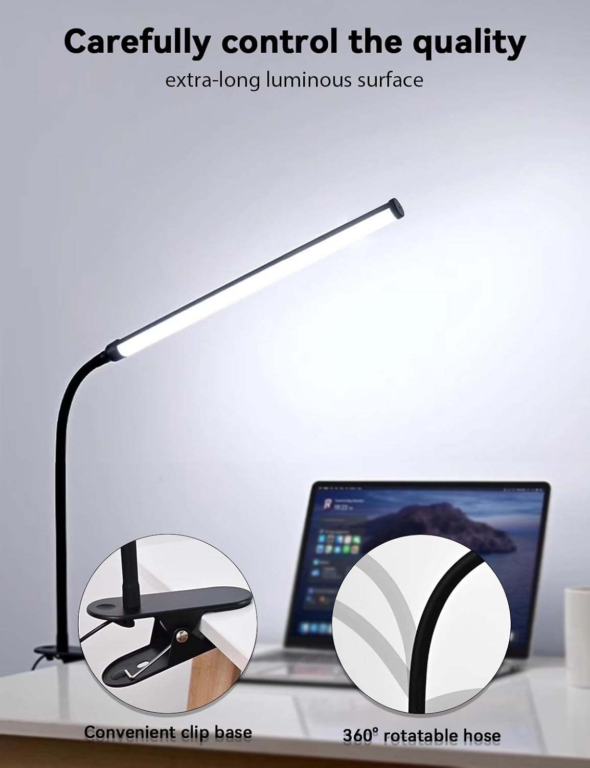 2 Pack LED Desk Lamp with Clamp,Eye-Friendly Clip on Lights for Home Office Study Reading,3 Modes 10 Brightness,Long