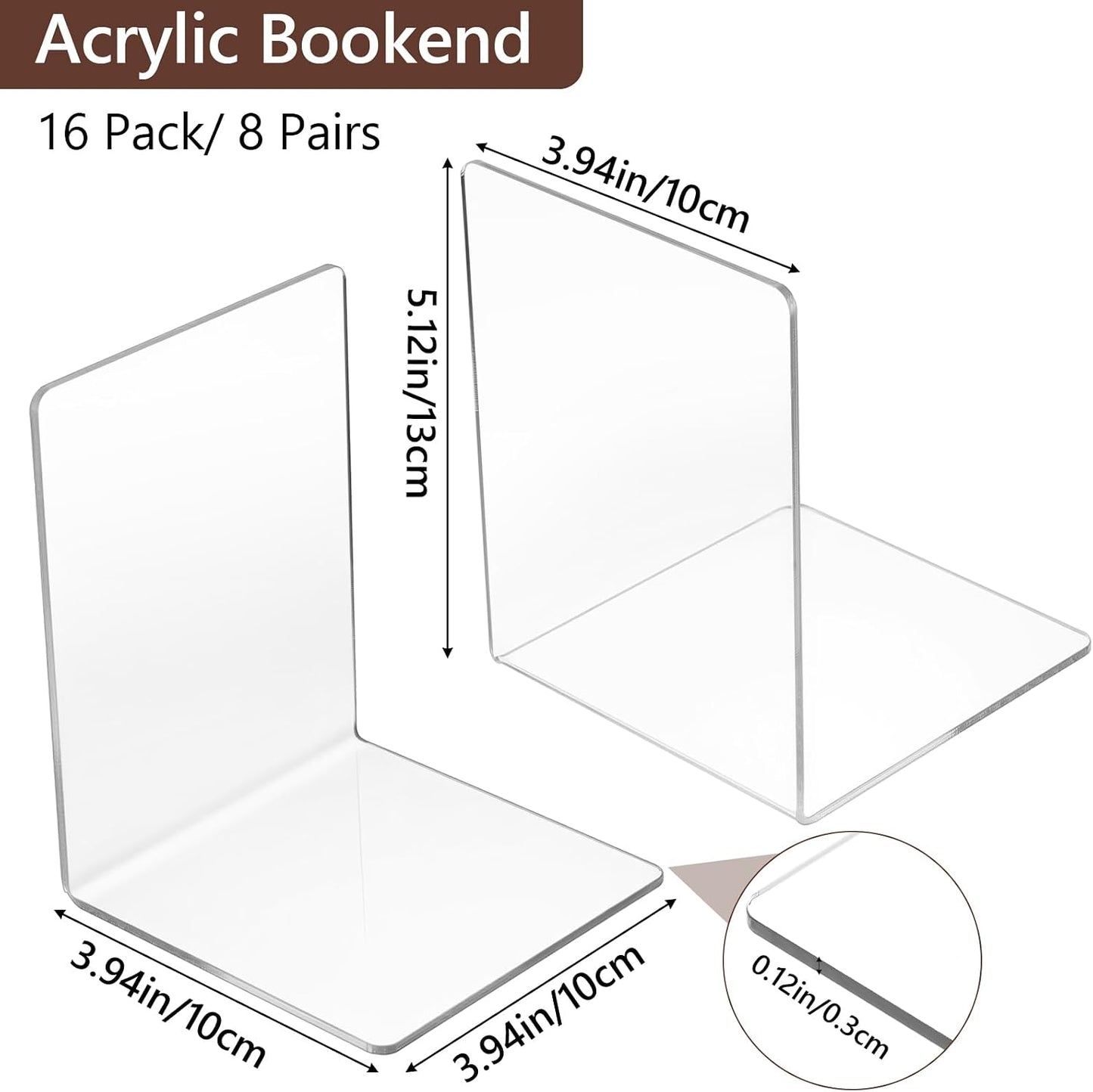 Acrylic Bookends / Organizer for Books Movies CDs / Clear / Set of 16