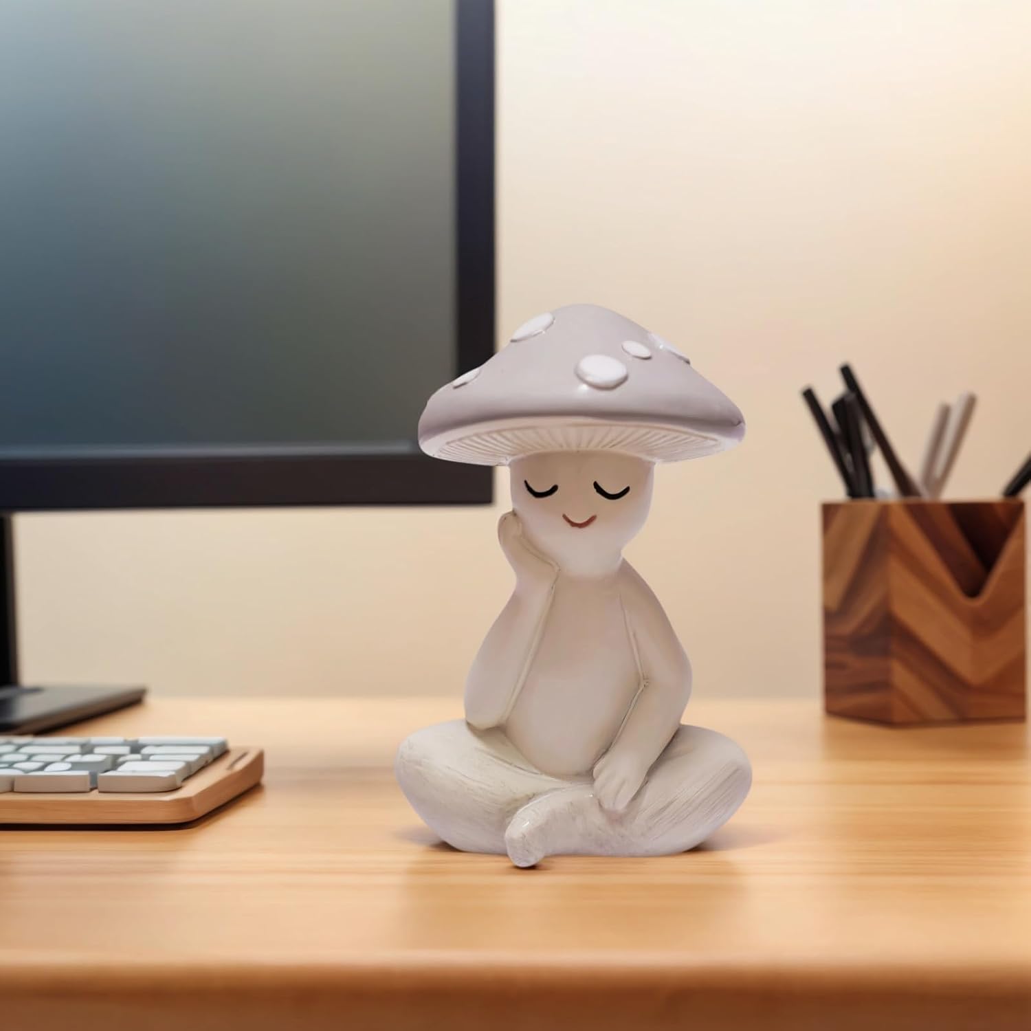 Mushroom Statue / Resin Mushroom Figurine / White
