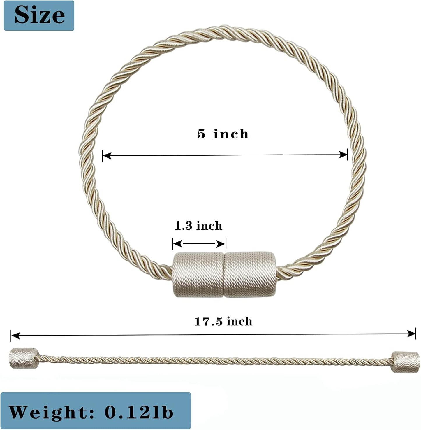 6 Pack Beige Strong Magnetic Curtain Tiebacks Outdoor Elegant Decorative Tie Backs Modern Rope Tiebacks for Drapes