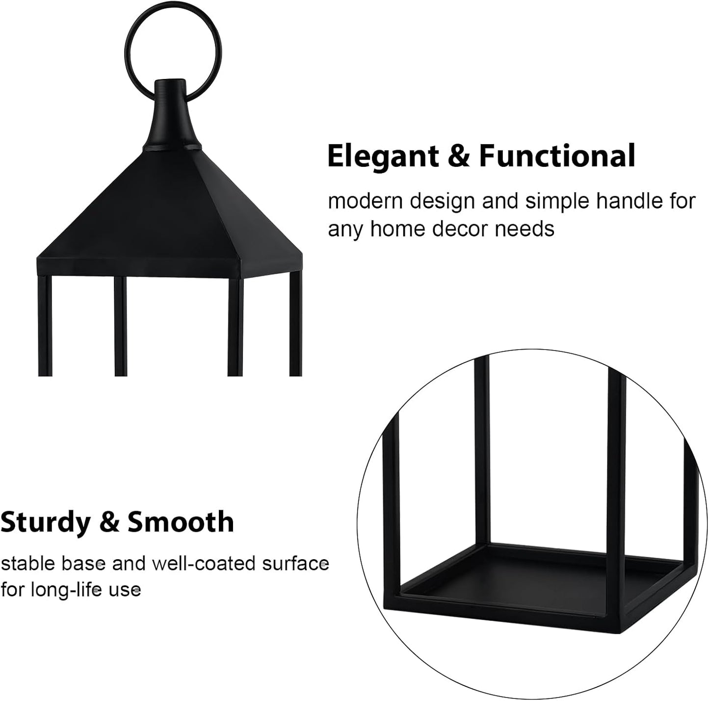 Modern Farmhouse Lantern Decor, 2Pcs Metal Candle Lanterns with Flameless Candles Black Decorative Lantern for Front