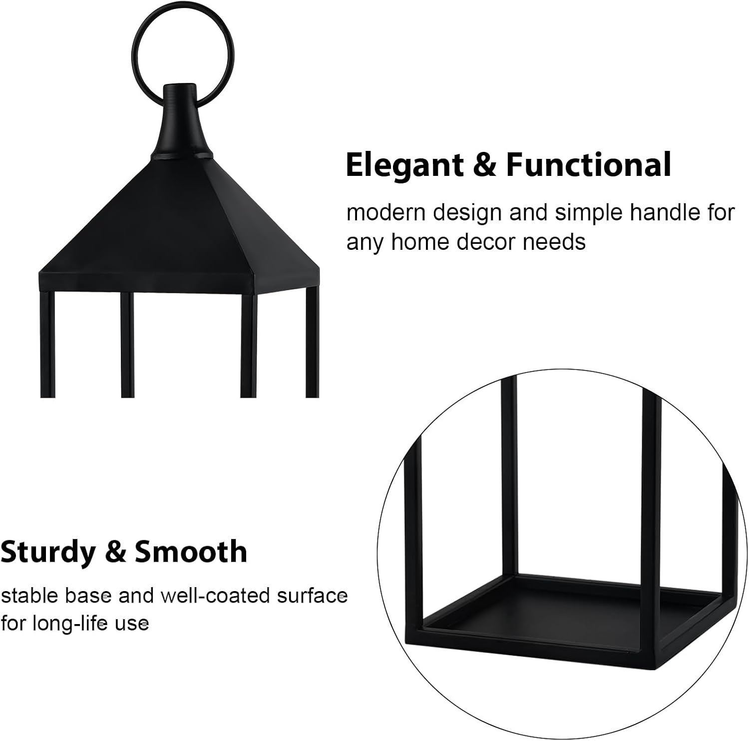 Modern Farmhouse Lantern Decor, 2Pcs Metal Candle Lanterns with Flameless Candles Black Decorative Lantern for Front