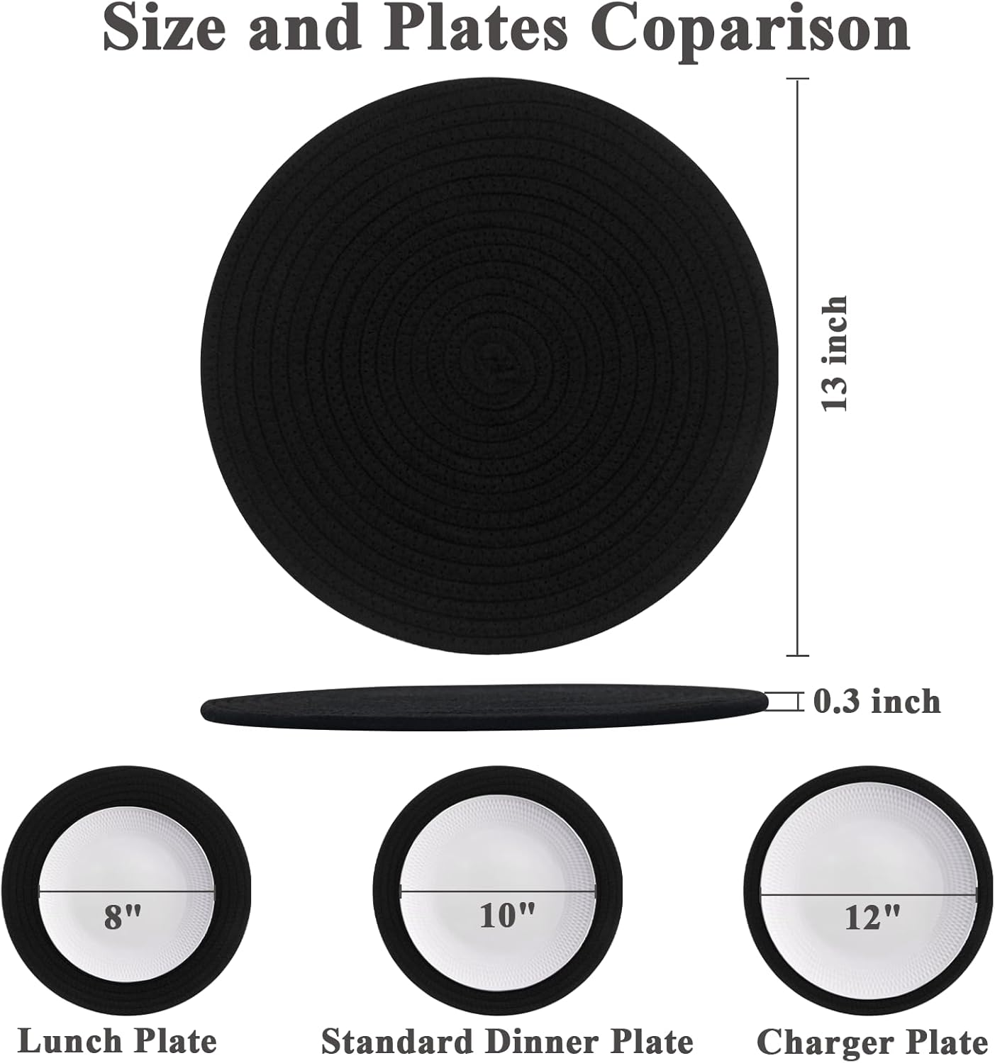 Round Placemats Set of 6, Cotton Rope Woven Table Mats, Hot Pads for Kitchen, Non Slip Heat Resistant Place Mats, 13