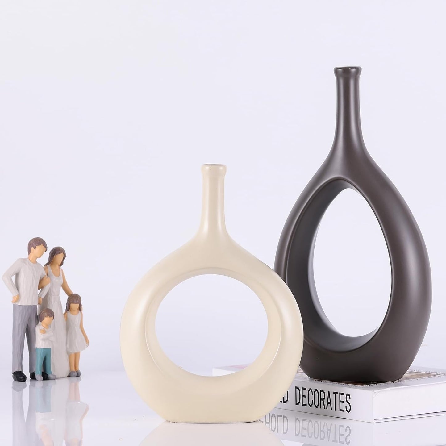 Brown White Vase Ceramic Off White Vases Home Decor / Beige and Brown