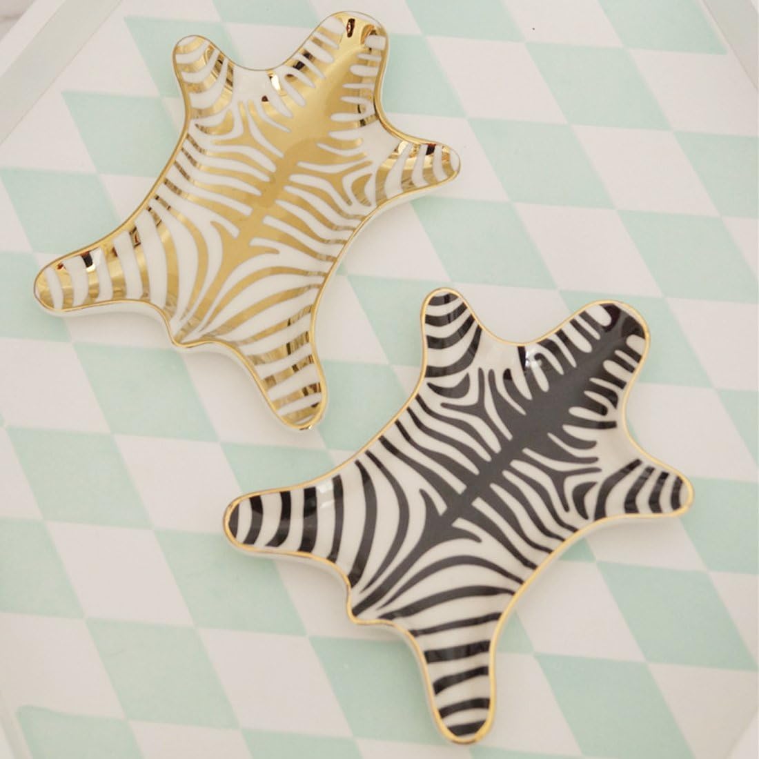 Zebra Stripe Jewelry Tray Ceramic Dishes Plate Gilded 5.9 / Gold