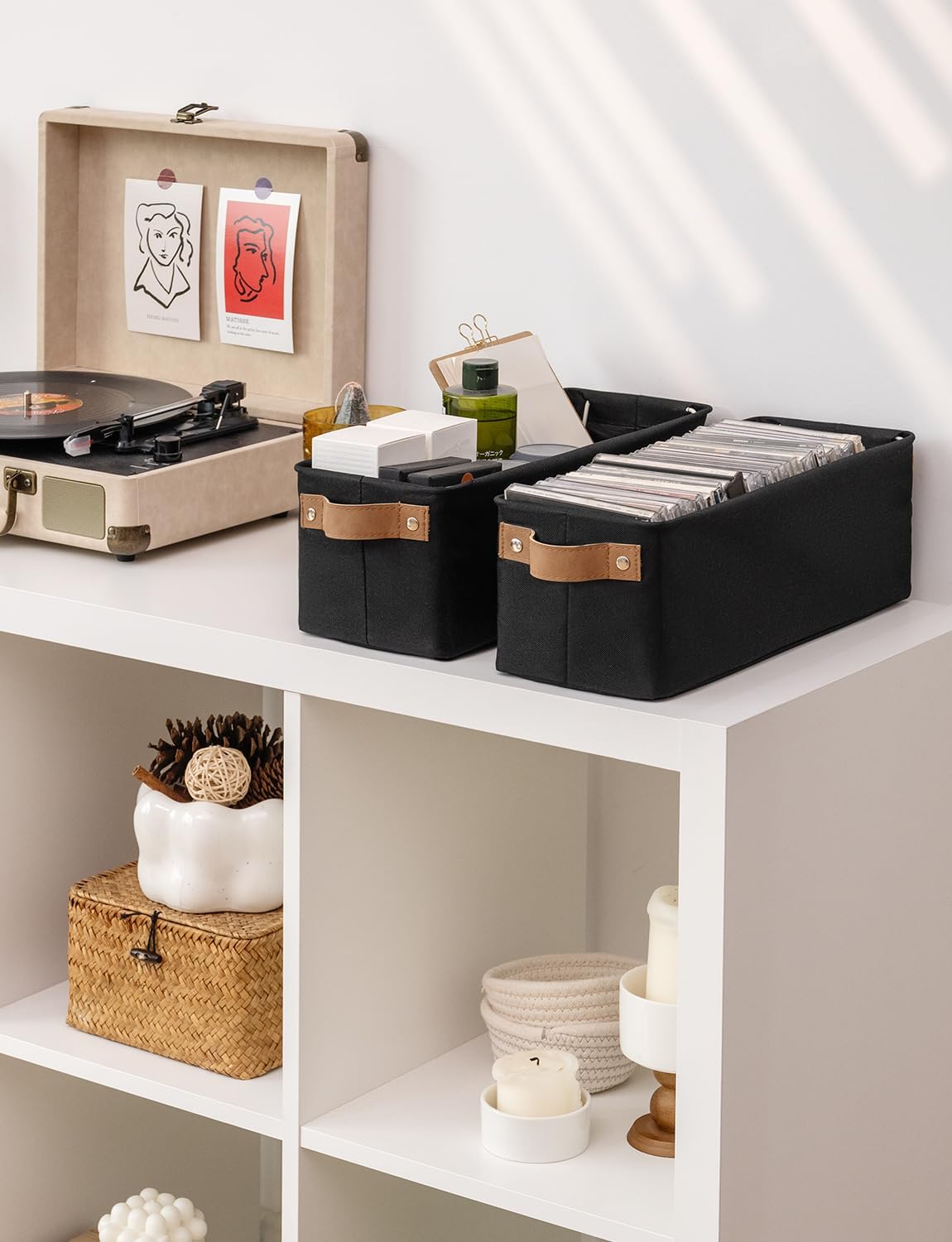 Fabric Organizer / Narrow Storage Bins / Black / 15"L x 6"W x 5"H