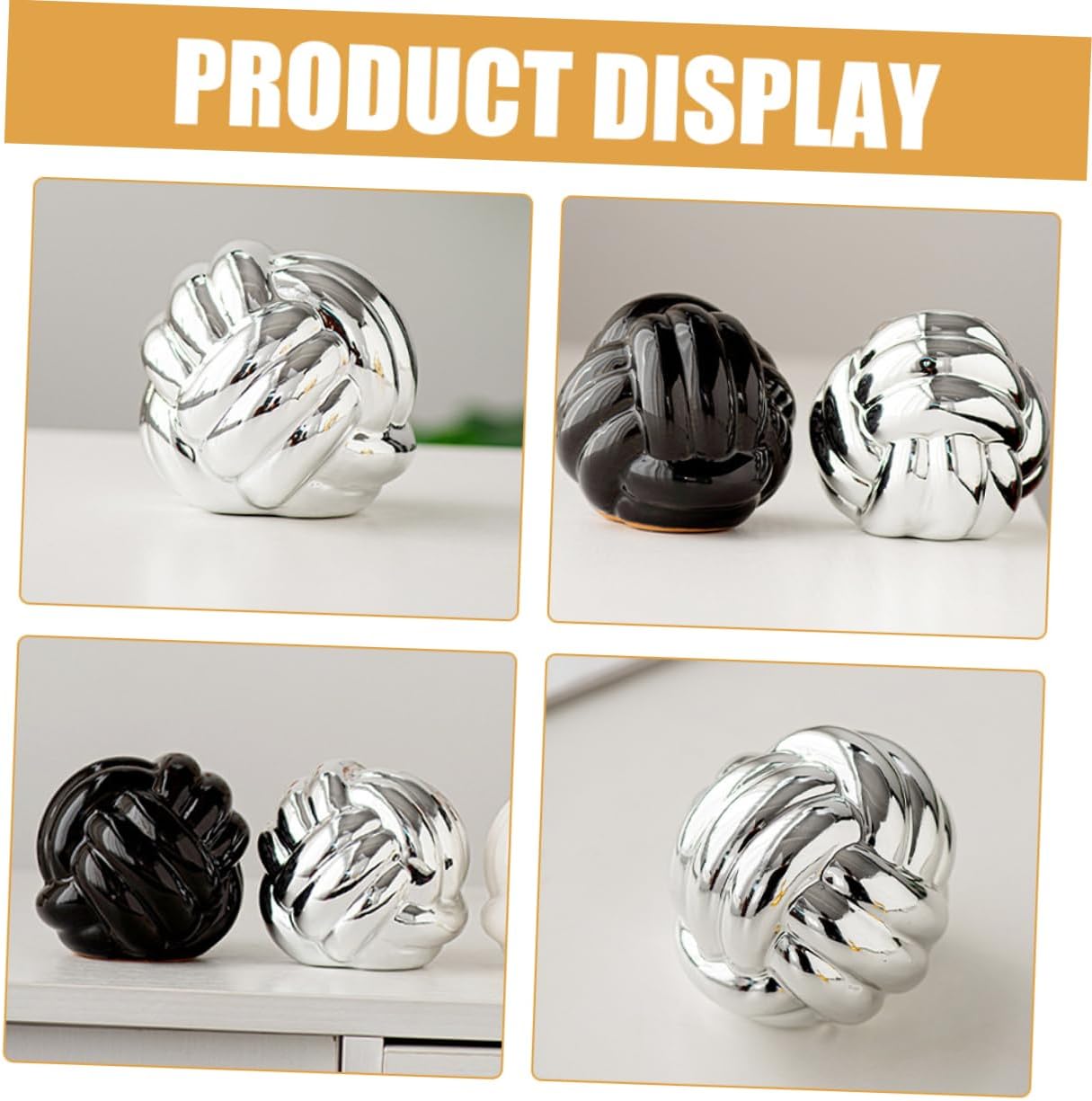 Nordic Style Ceramic Knot Statue Elegant Twisted Line Ornament / Silver / 8.50 x 8.00 x 8.00 / CM