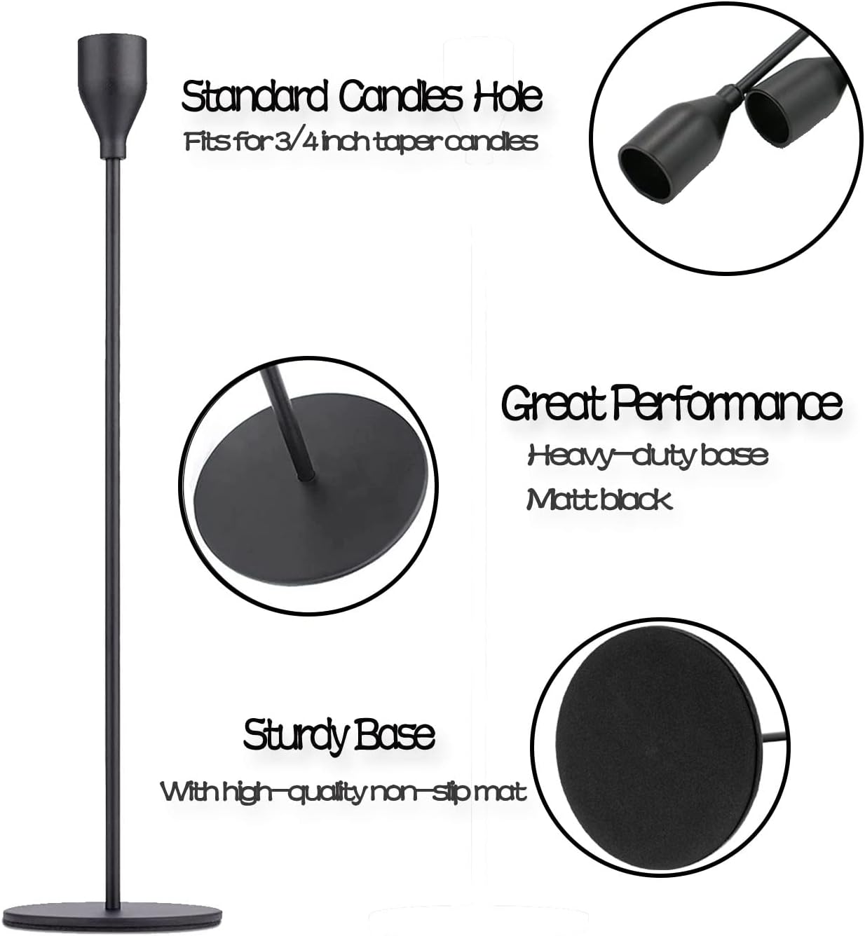 Matte Black Taper Candle Holder Set of 6, Tall Candlestick Holders | Metal Vintage Candle Stickers Long Holder Set