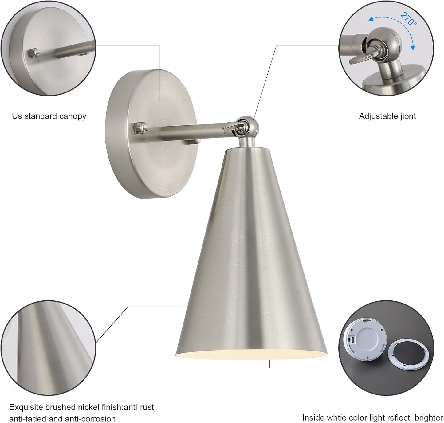 MWZ Brushed Nickel Battery Operated Wall Sconces Set of Two,Wireless Lighting with Remote Control, Modern Dimmable 2