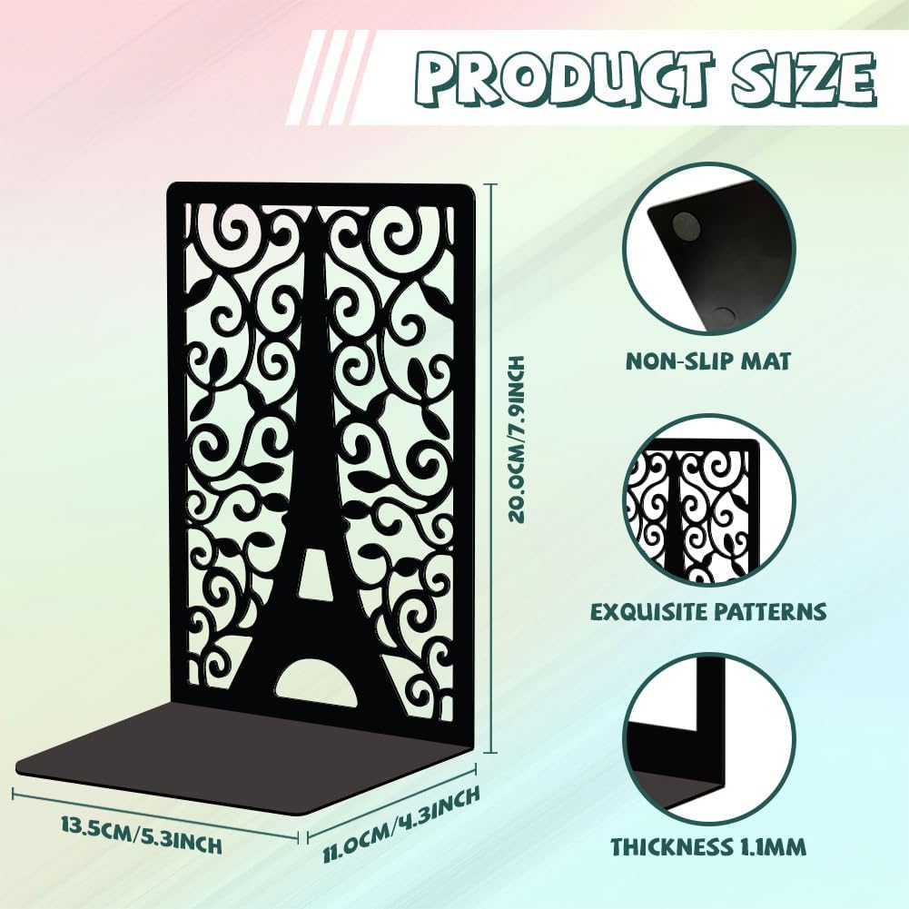 Metal Bookends / Modern Decorative Heavy Duty Study Book Support Stoppers / Paris Eiffel Tower