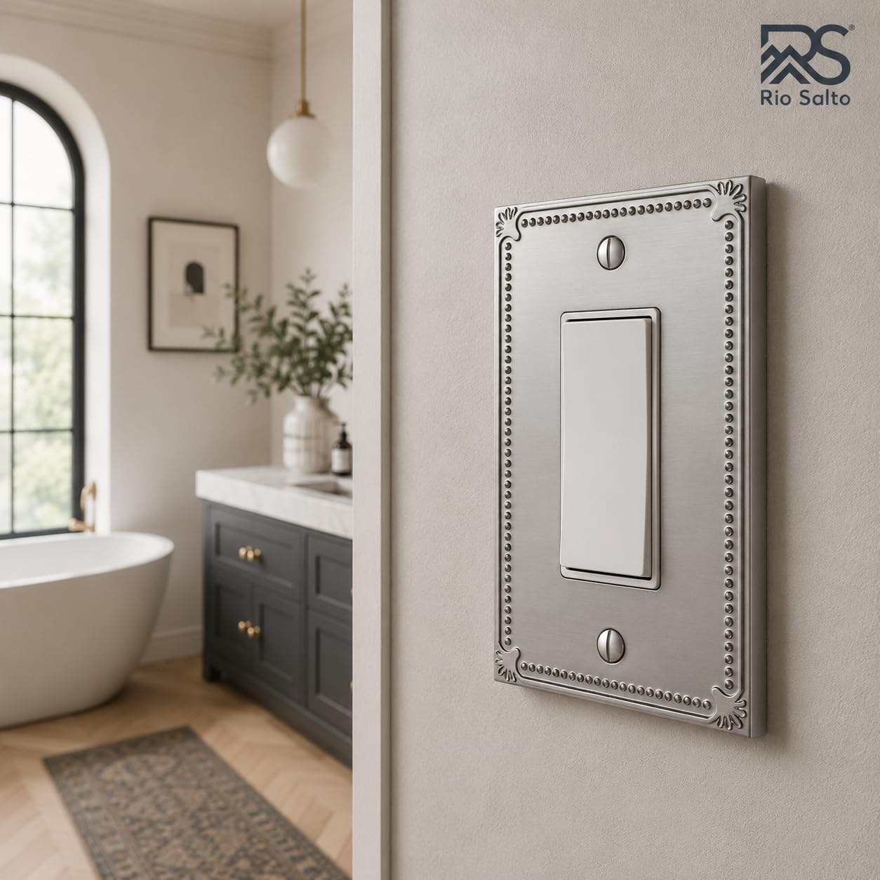 Rio Salto Brushed Nickel Decorative Rocker Light Switch Cover Plate 4 Pack Silver 1 Gang Rocker Switch Plate Decorator