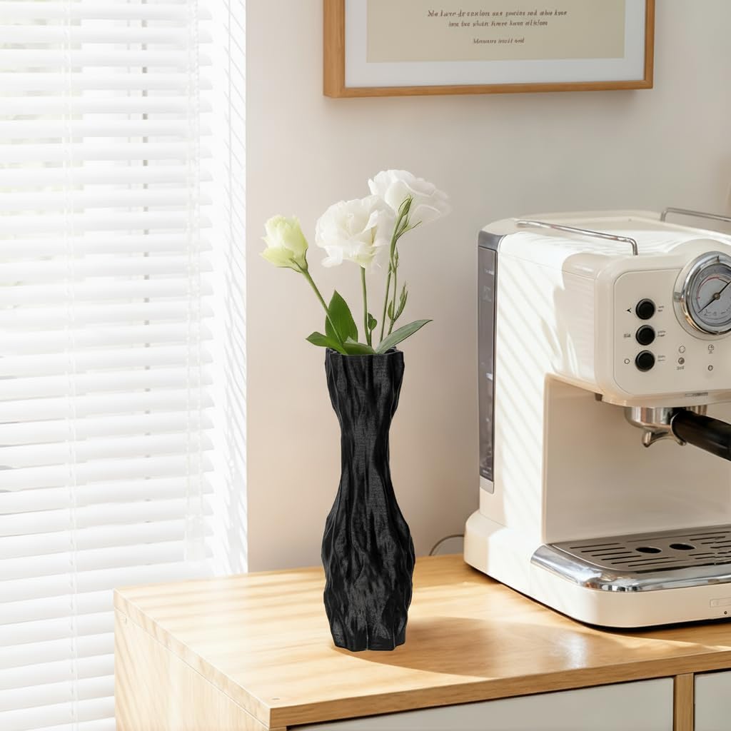 Black Sculptural Ceramic Vase / Black-d, 12 Inch