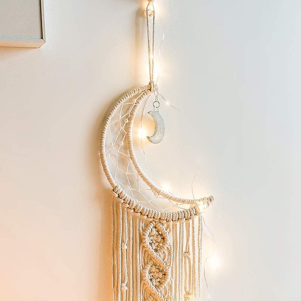 Boho Macrame Woven Wall Hanging / Cream White / with Light