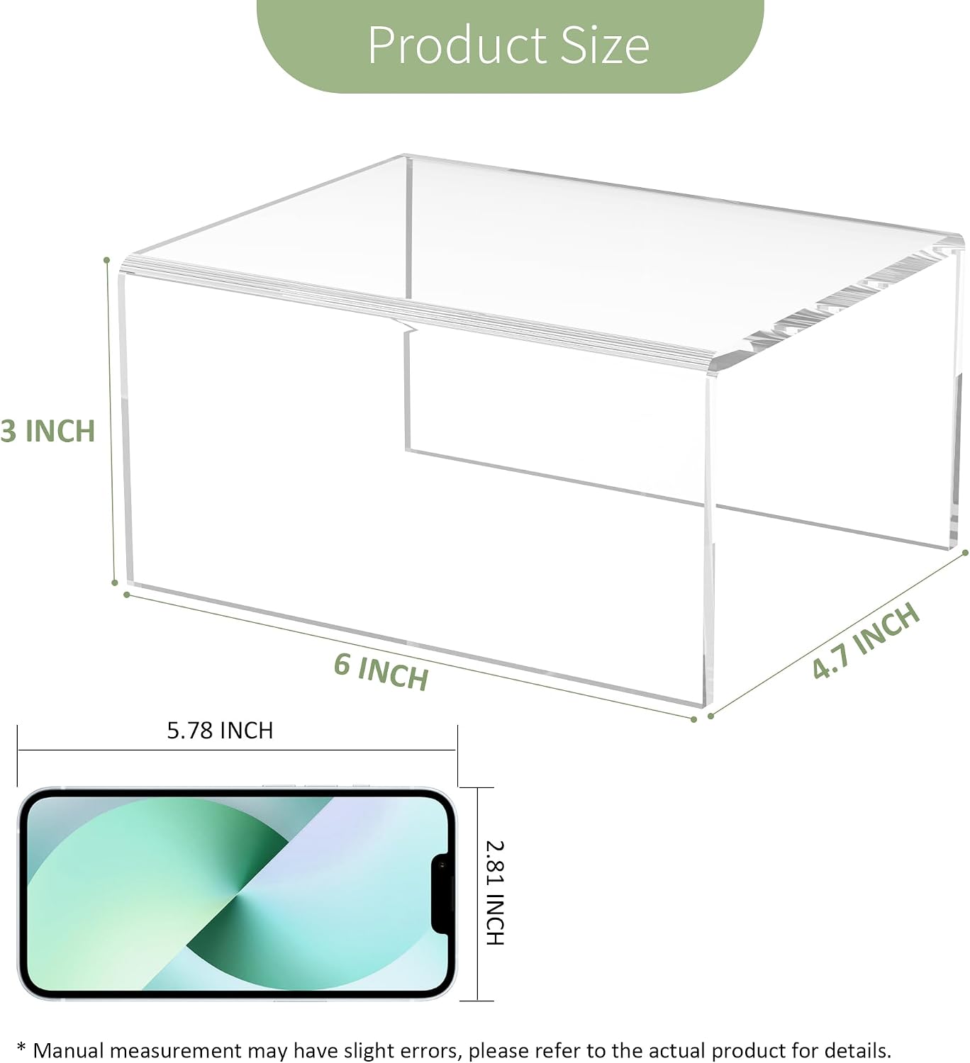 Desktop Rectangular Acrylic Tray Pedestal Stand / Clear / 6 x 4.7 x 3 / Set of 2