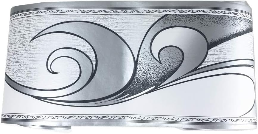 Grey Royal Wave Pattern Wall Border Peel and Stick Ceiling Border Wallpaper Vinyl Waterproof / White