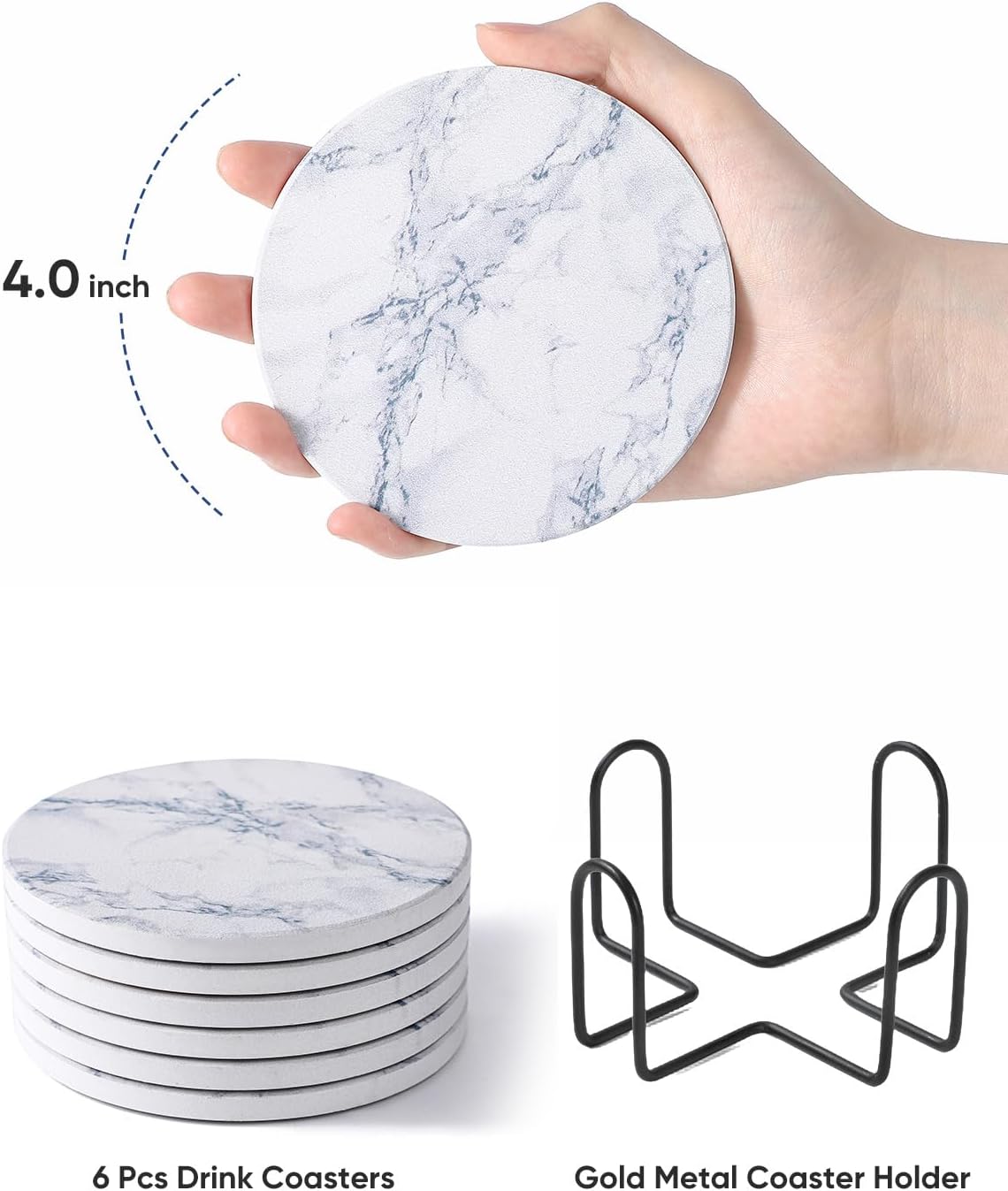 Holder / Coasters for Drinks / Ivory Marble / Set of 6