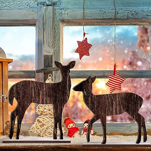 Barydat 4 Pcs Christmas Table Decorations Wooden Centerpiece, Reindeer
