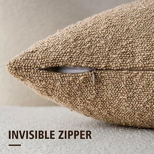 Textured Boucle Throw Pillow Covers Accent Solid Pillow Cases Soft / 20 x 20 / Camel / Set of 2