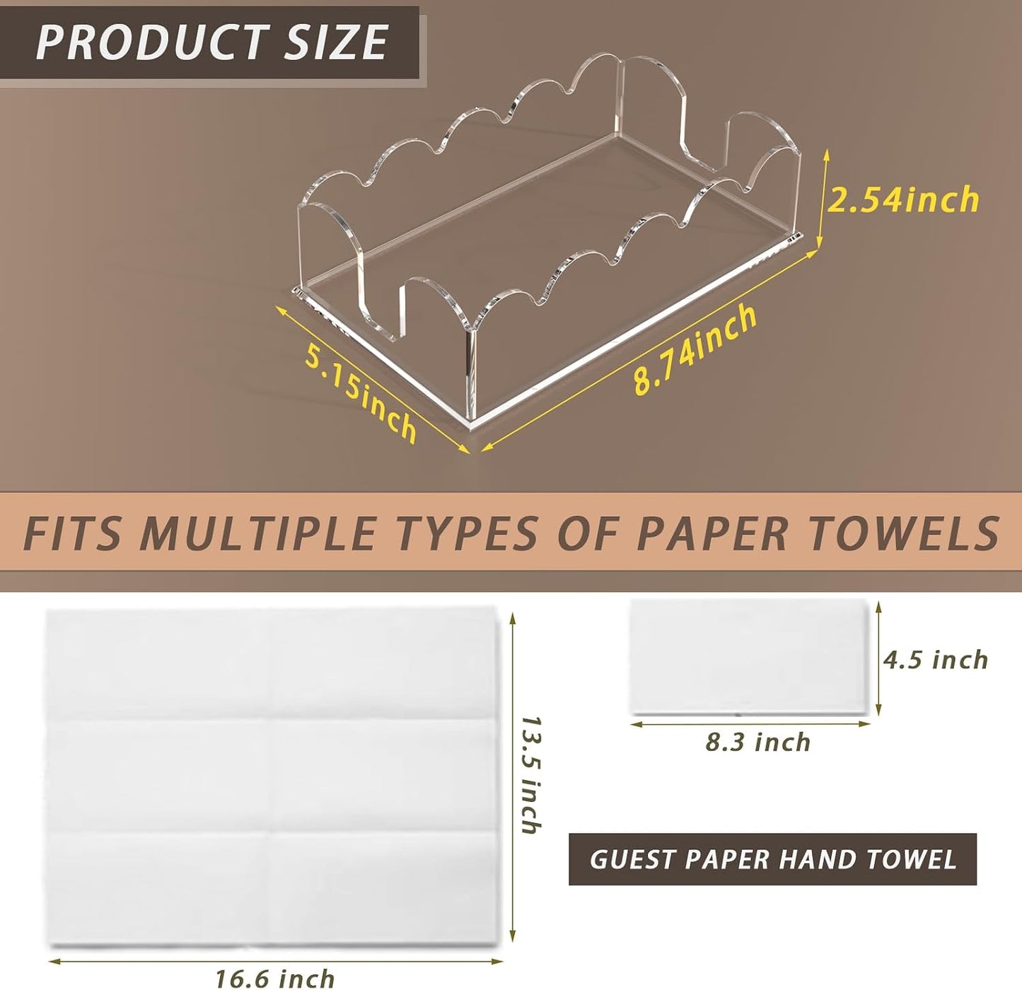 Acrylic Guest Towel Napkin Holder / Scalloped Rectangle Clear