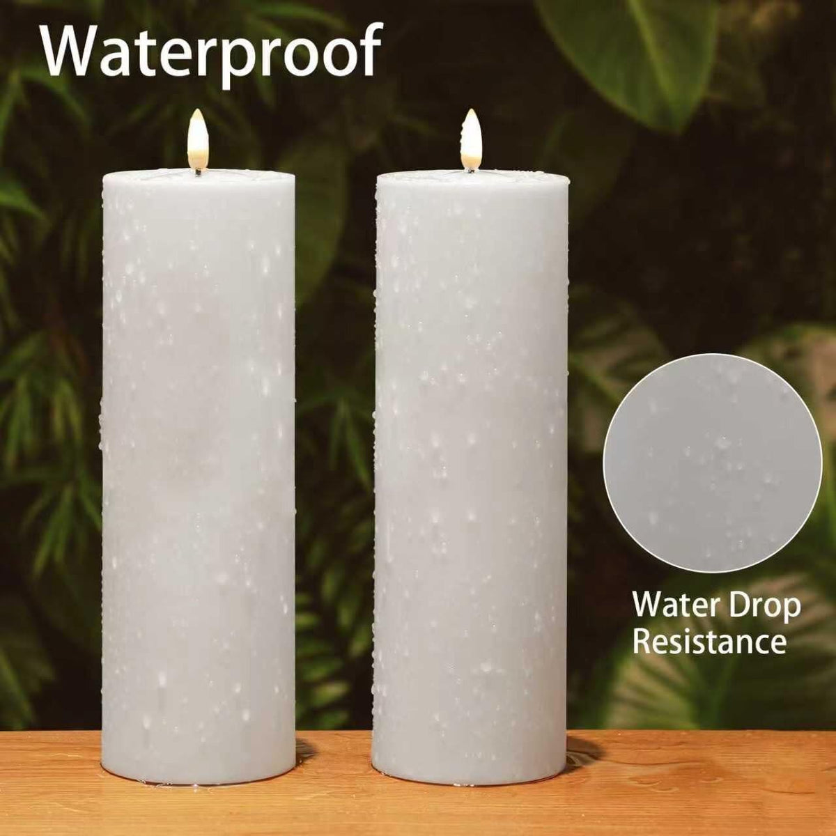 Large Flameless LED Candles Outdoor: 12" x 4" Battery Operated Pillar Candles Flickering with Timer Waterproof Fake