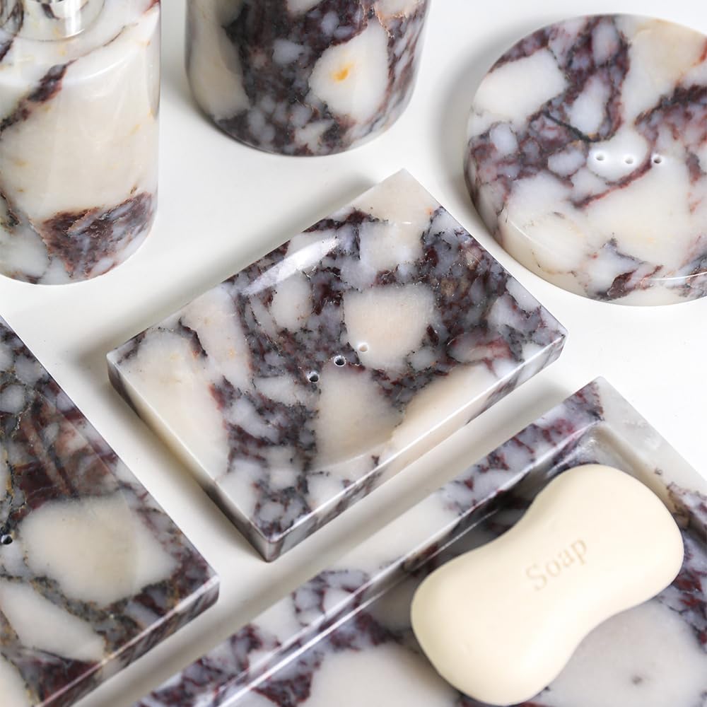 Marble Soap Dish Tray Marble Soap Holder Trinket Plate / Calacatta-viola / 4.7"L x 3.1"W / Natural