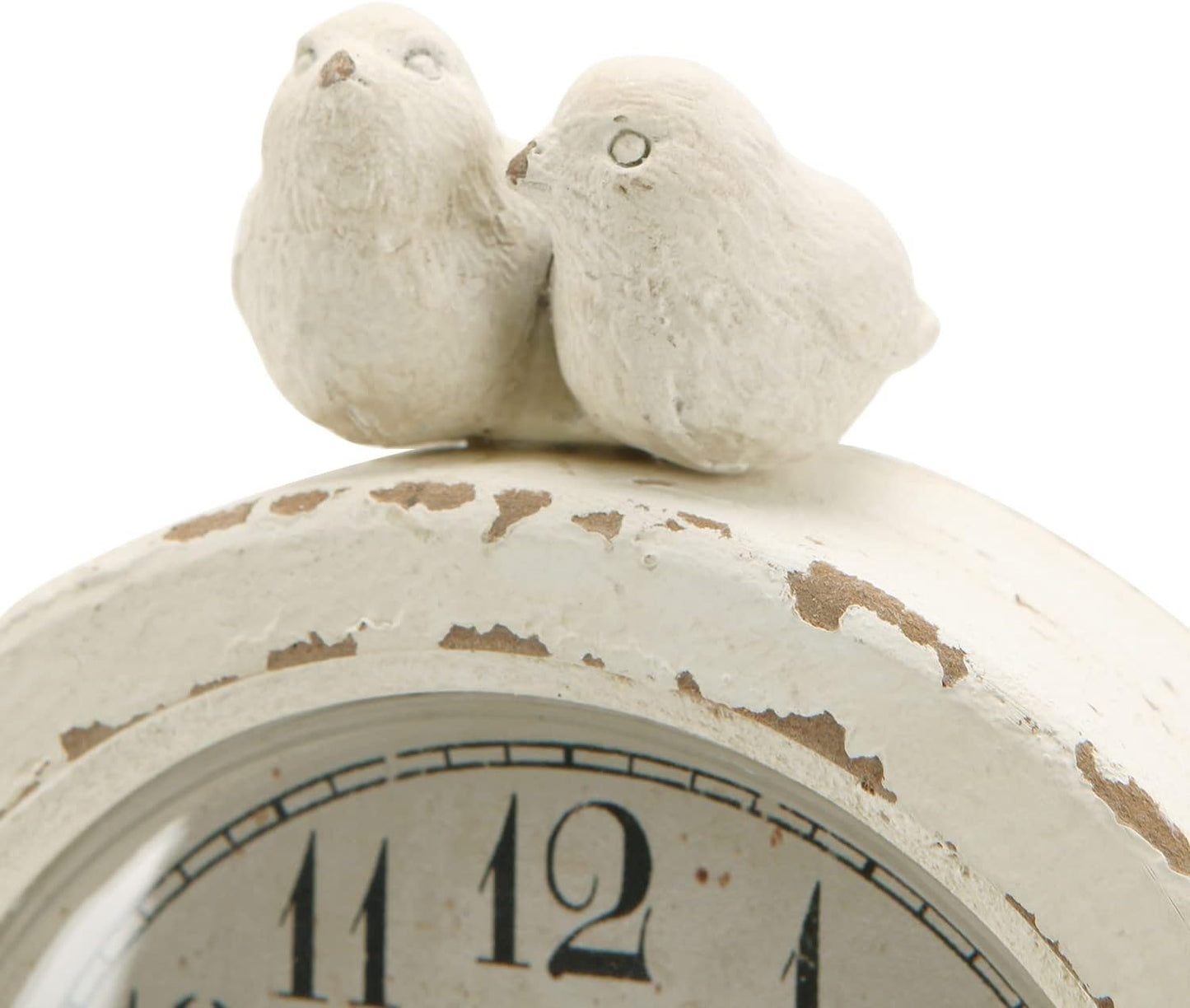 NIKKY HOME Vintage Bird Mantel Clock, Shabby Chic Wooden Table Clock | Rustic Distressed White Desk Clock with 2 Bird