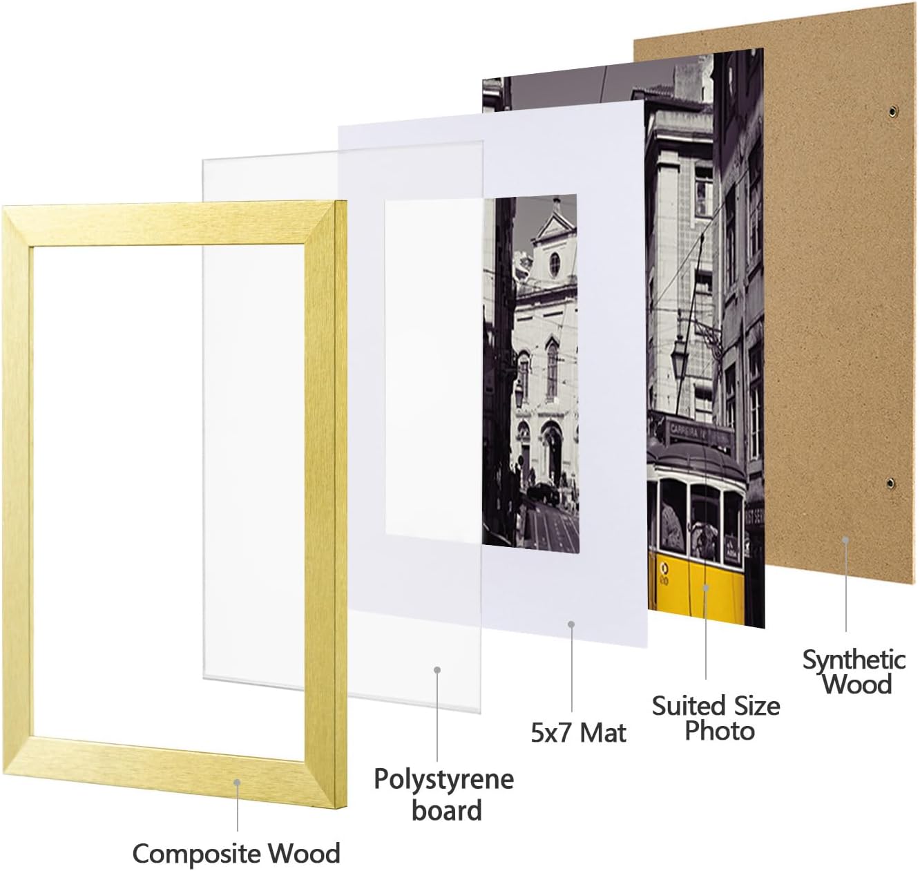 eletecpro 8x10 Picture Frames, Acrylic Cover, Gold, Set of 10 | Display Photo 5x7 with Mat or 8x10 without, Horizontal