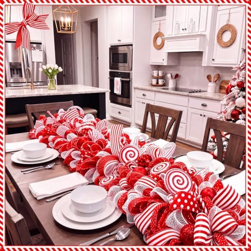 Norme 8.2 ft Christmas Candy Cane Ribbon Garland for Mantel, Red and White