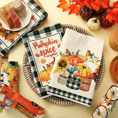 Ganeen 6 Pcs Fall Kitchen Dish Towels Buffalo Plaid Farmhouse Adorable