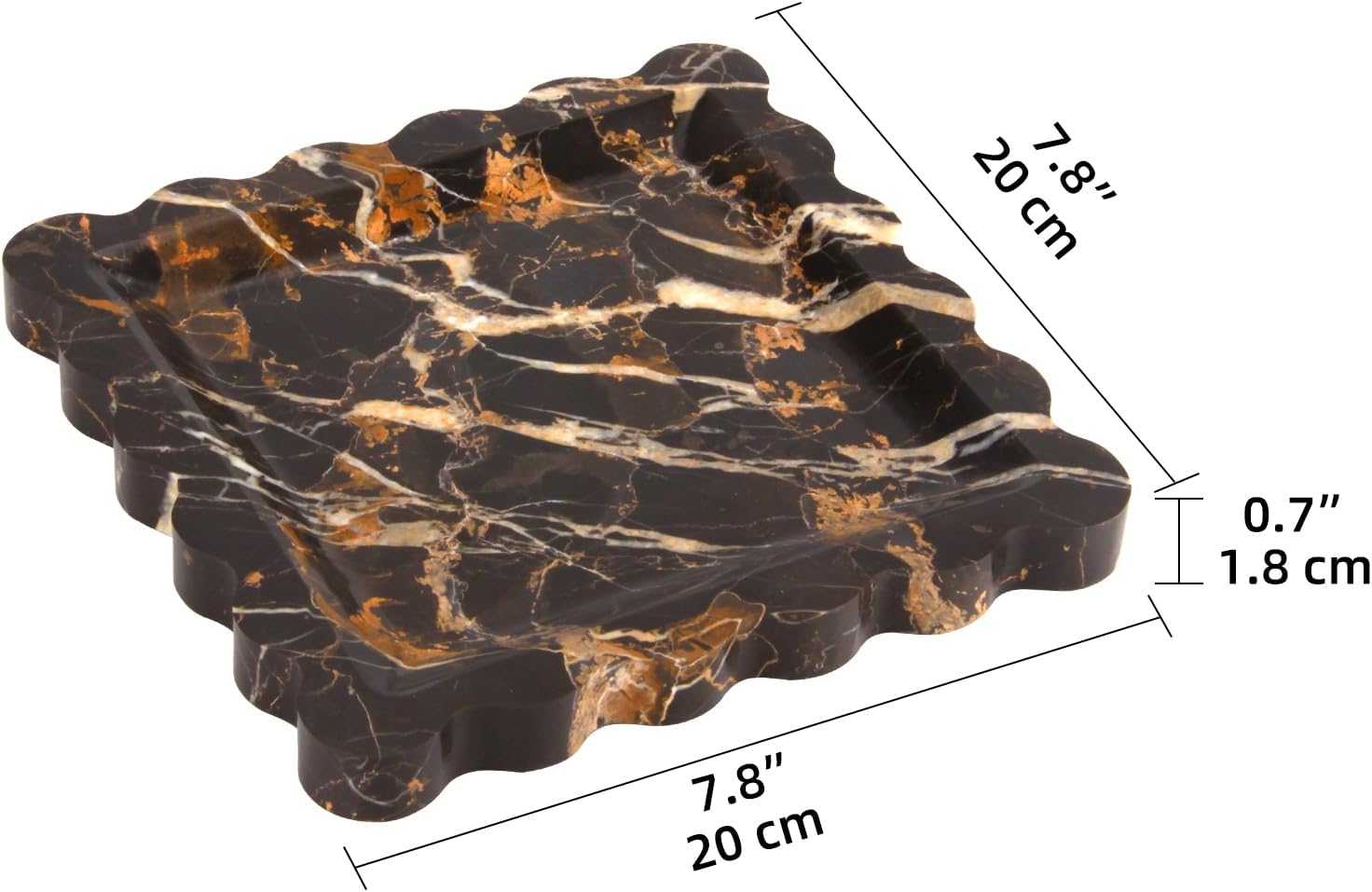Square Marble Decorative Tray / Black Gold / 8 x 8 x 0.8