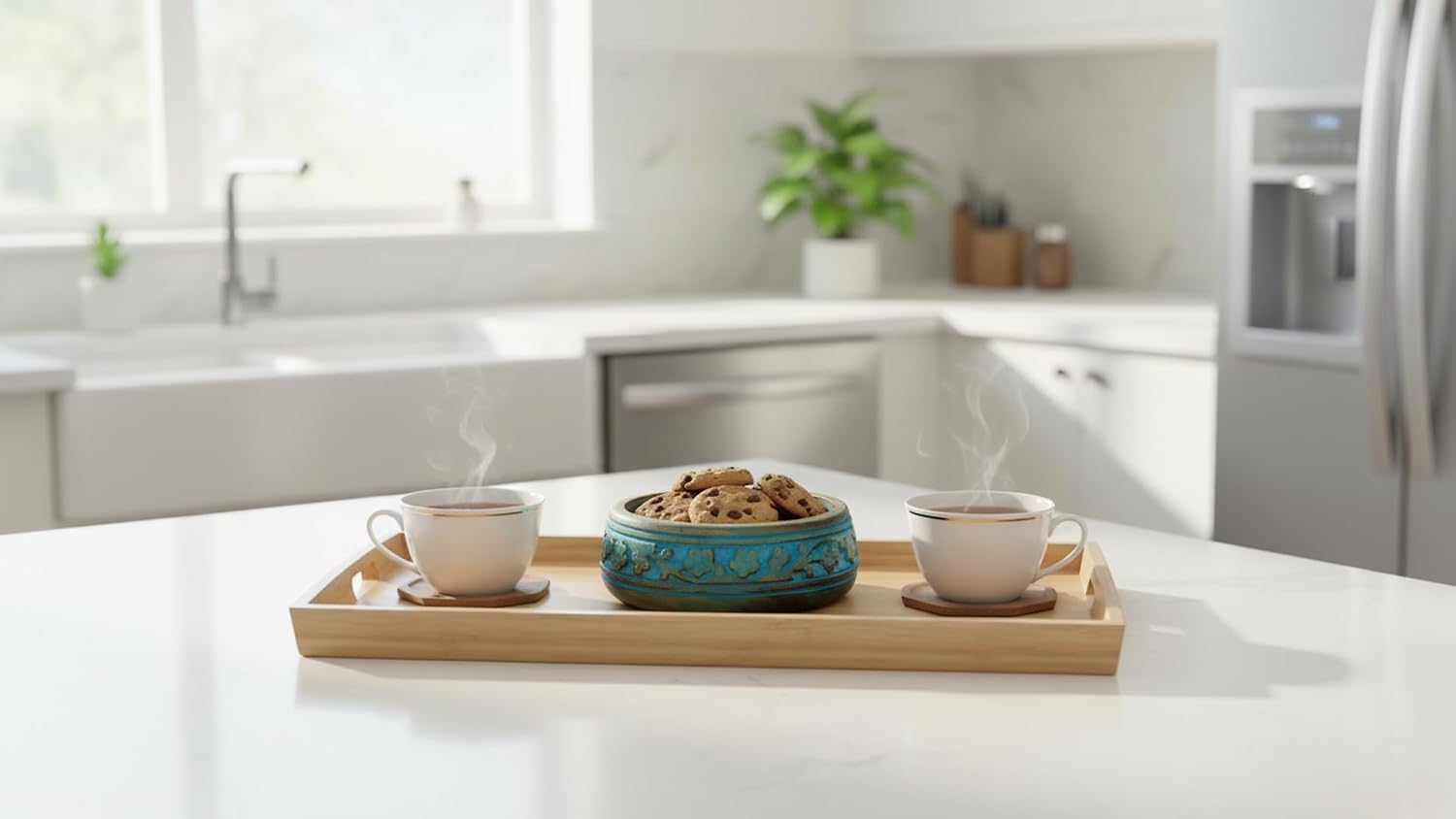 Handmade " Decorative Mango Wood Snack Serving Bowl For Dry Fruits Chips / Blue Wash Finish / 6 x 2