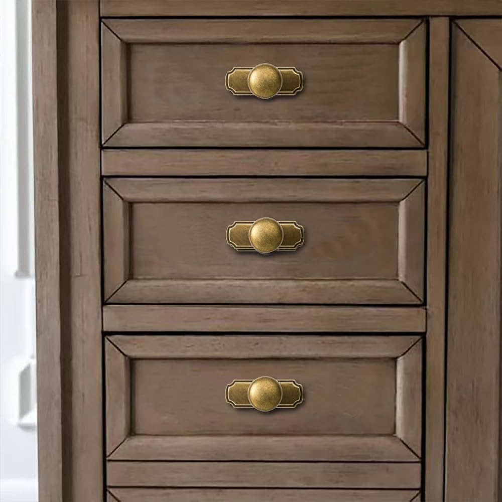 5 Pack 1-1/4 inch Backplate for Cabinet Knobs Antique Brass Drawer Knobs Cabinet Hardware Vintage Aged Brass Knobs with