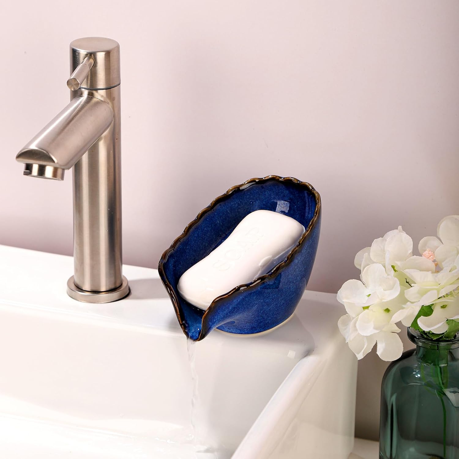 Dish Washing Soap Holder Ceramic Dish for Soap / Blue