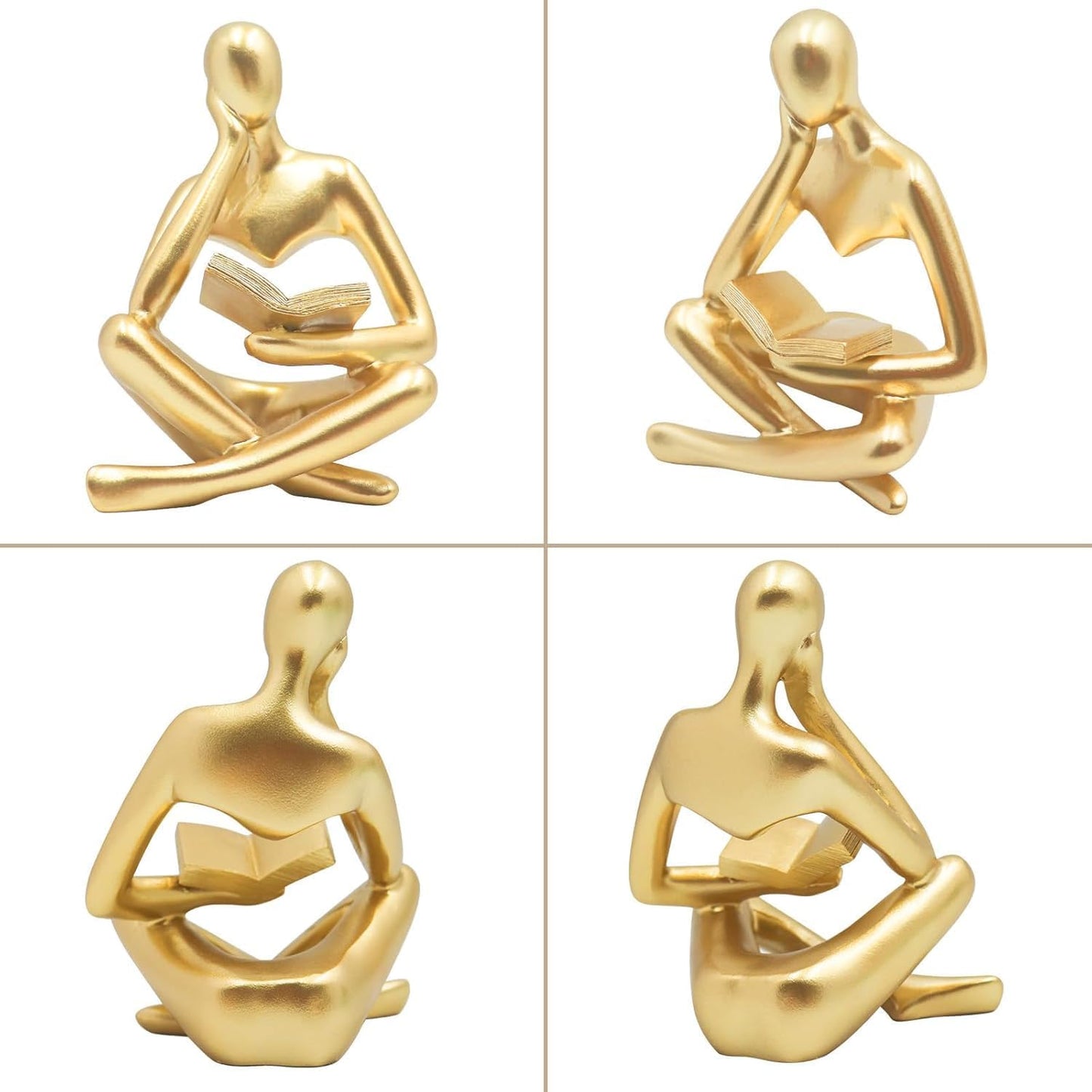 Resin Desktop Statue / Golden Abstract Thinker Reading Sculpture